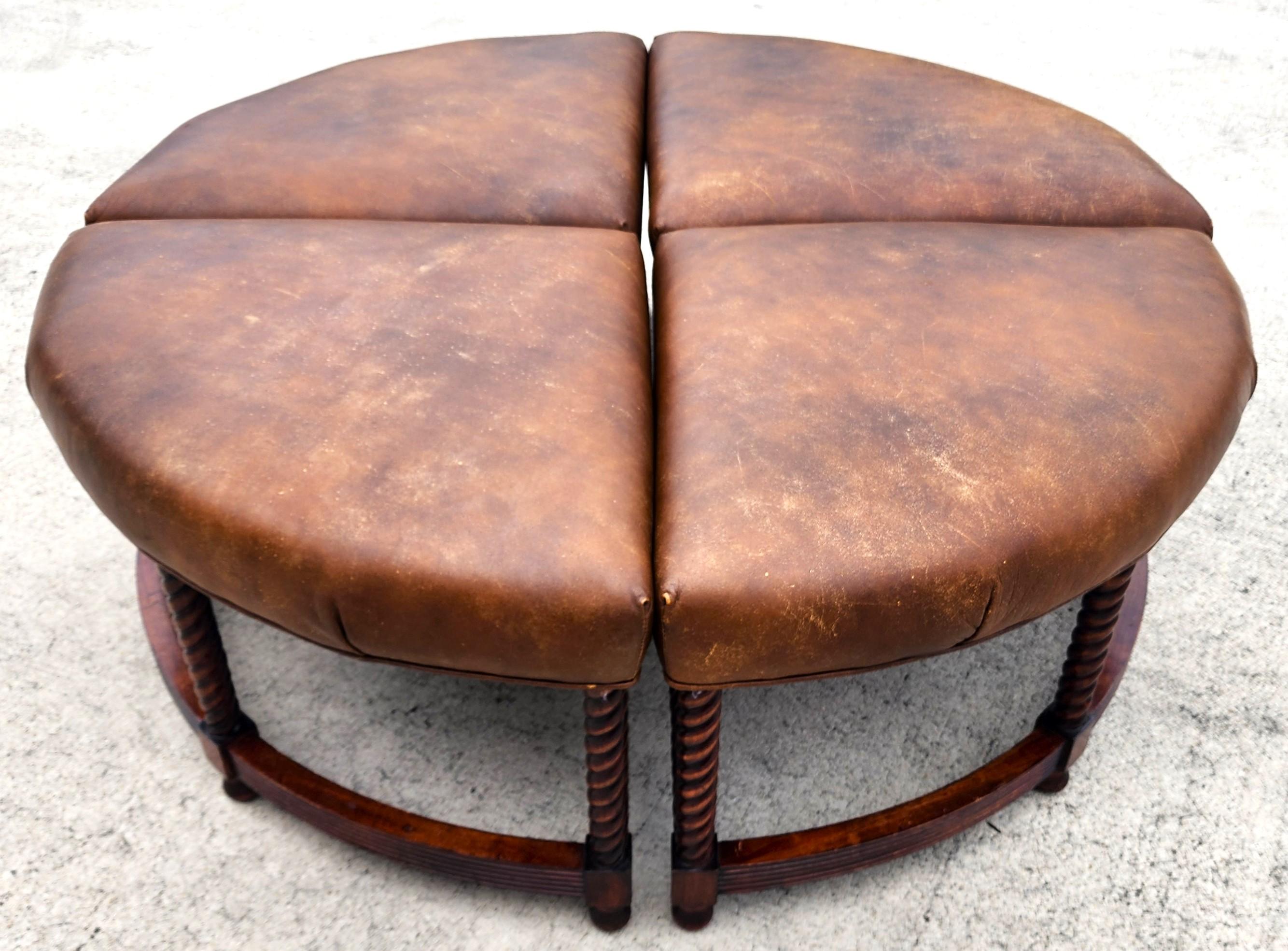 Sectionnelle en cuir Ottoman Cocktail anglais Tabourets de pied Ensemble de 4 en vente 4