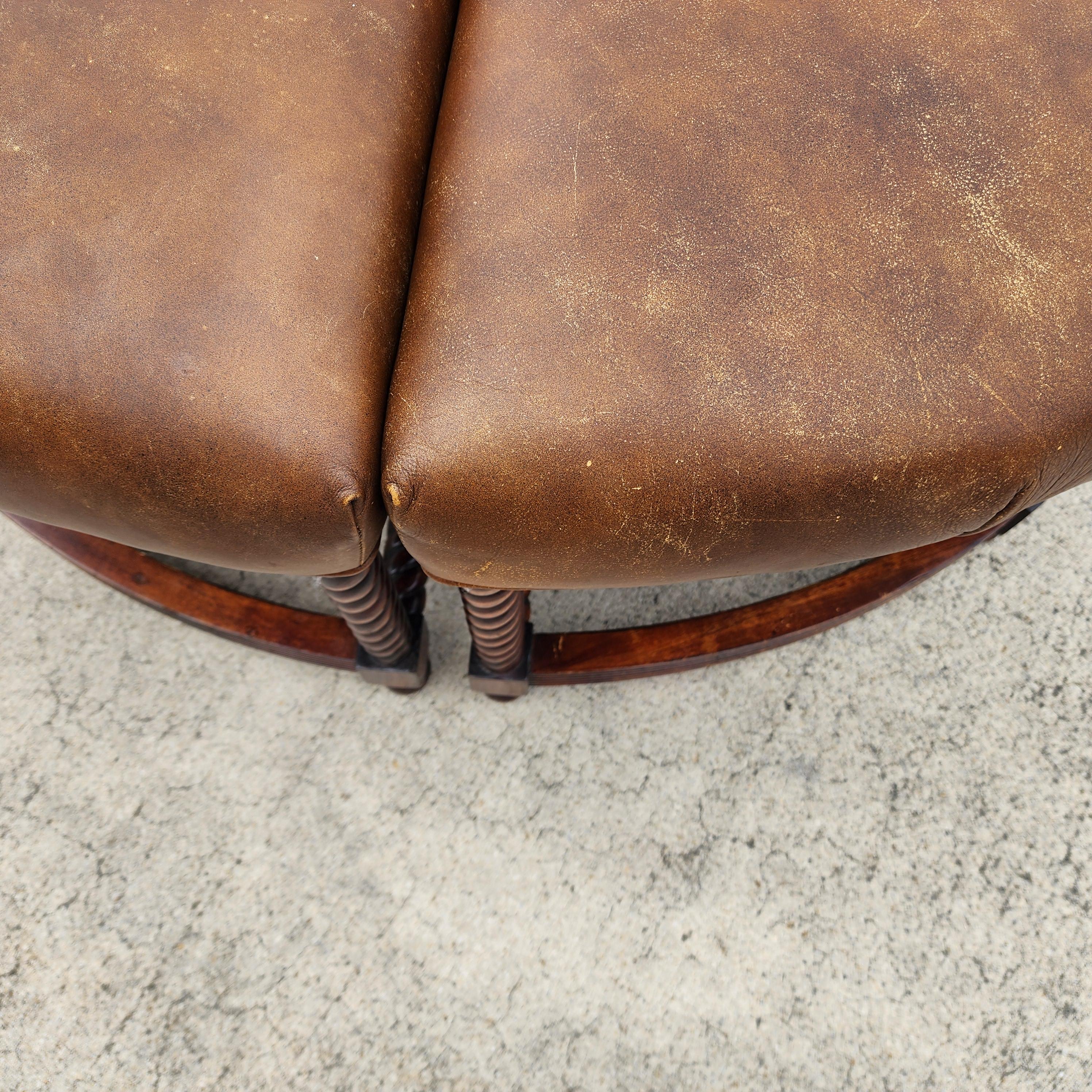 Sectionnelle en cuir Ottoman Cocktail anglais Tabourets de pied Ensemble de 4 en vente 5