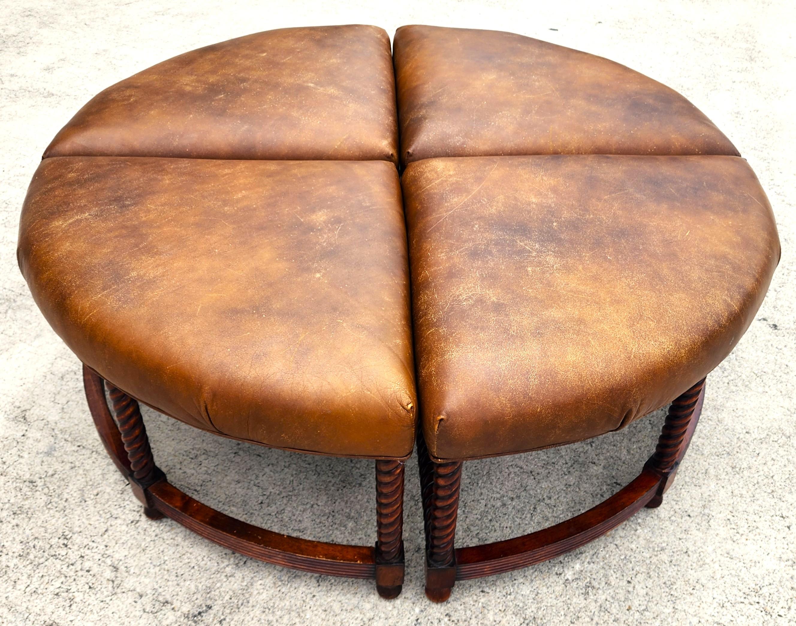Sectionnelle en cuir Ottoman Cocktail anglais Tabourets de pied Ensemble de 4 en vente 2