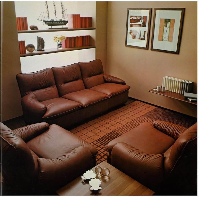 Leather Set Sofa and Armchairs by Martino Perego for Seven Salotti, 1970s For Sale 5
