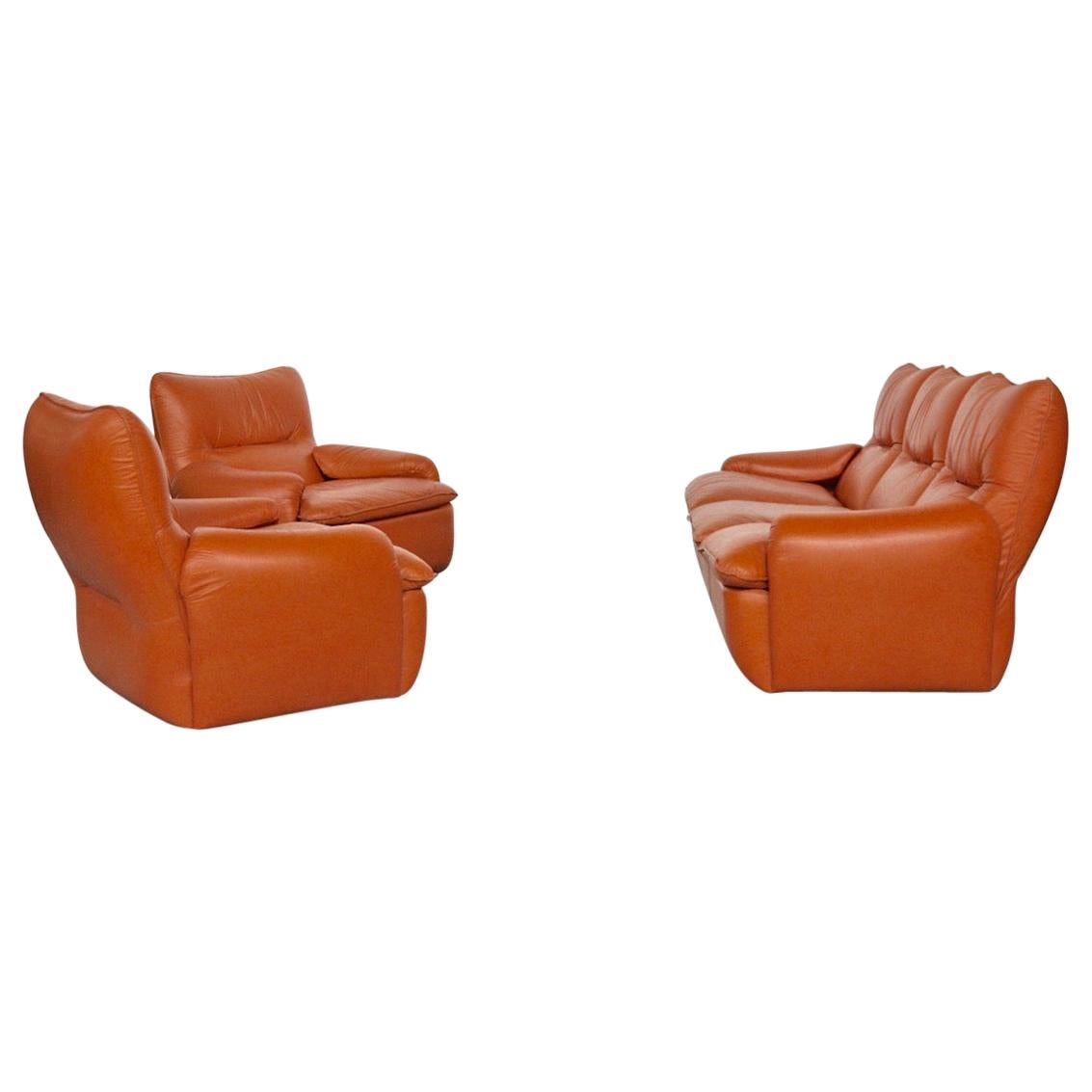 Leather Set Sofa and Armchairs by Martino Perego for Seven Salotti, 1970s For Sale