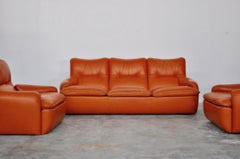 Leather Set Sofa and Armchairs by Martino Perego for Seven Salotti, 1970s