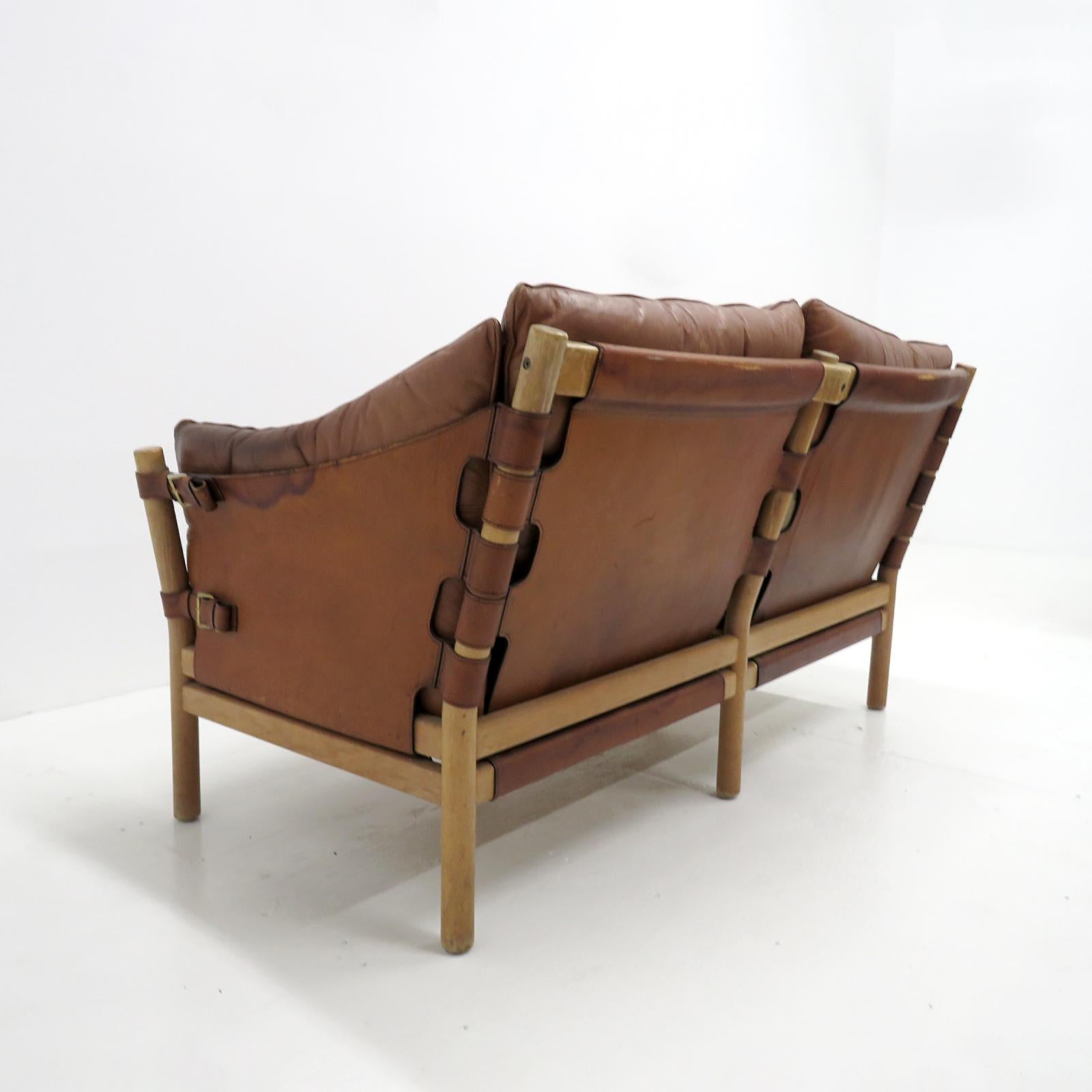 Brass Leather Settee Model ‘Ilona’ by Arne Norell, 1960