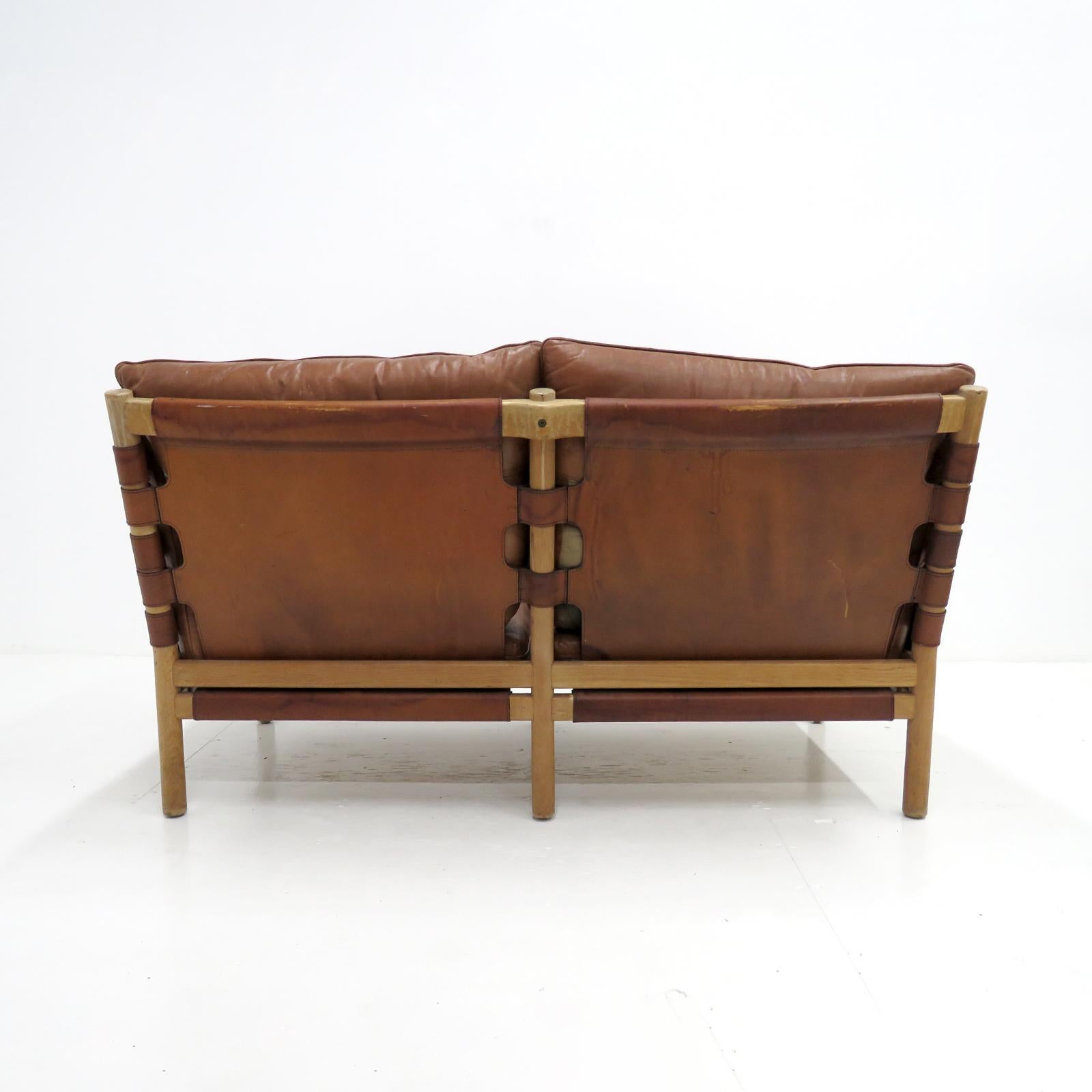 Brass Leather Settee Model ‘Ilona’ by Arne Norell, 1960 For Sale