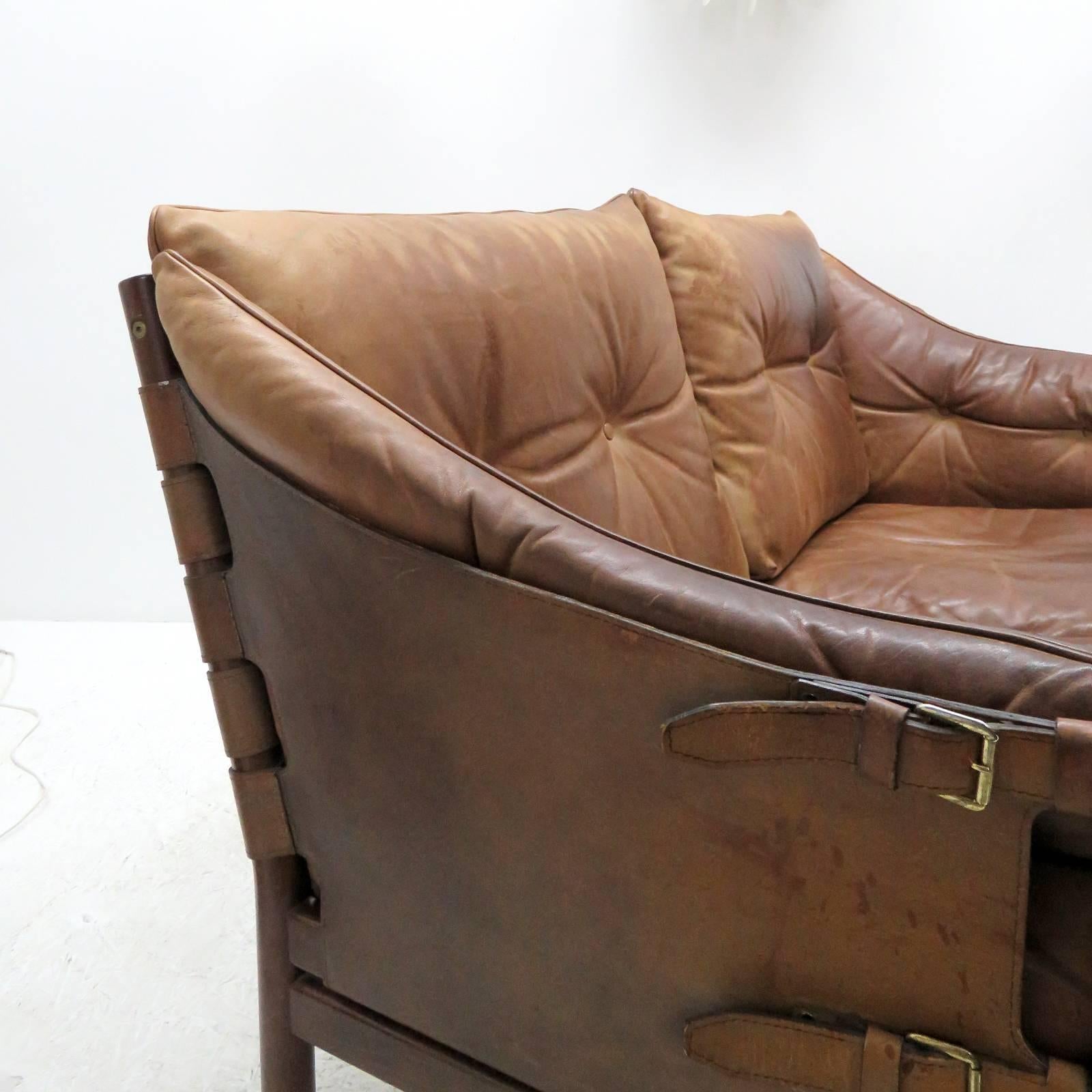 Patinated Leather Settee Model ‘Ilona’ by Arne Norell