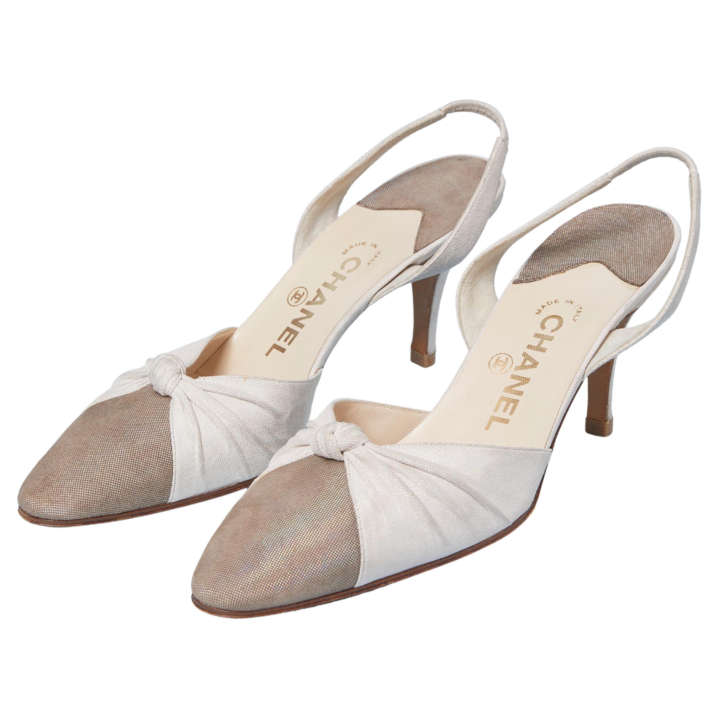 Leather shoes with hologramme pattern open on the back CHANEL