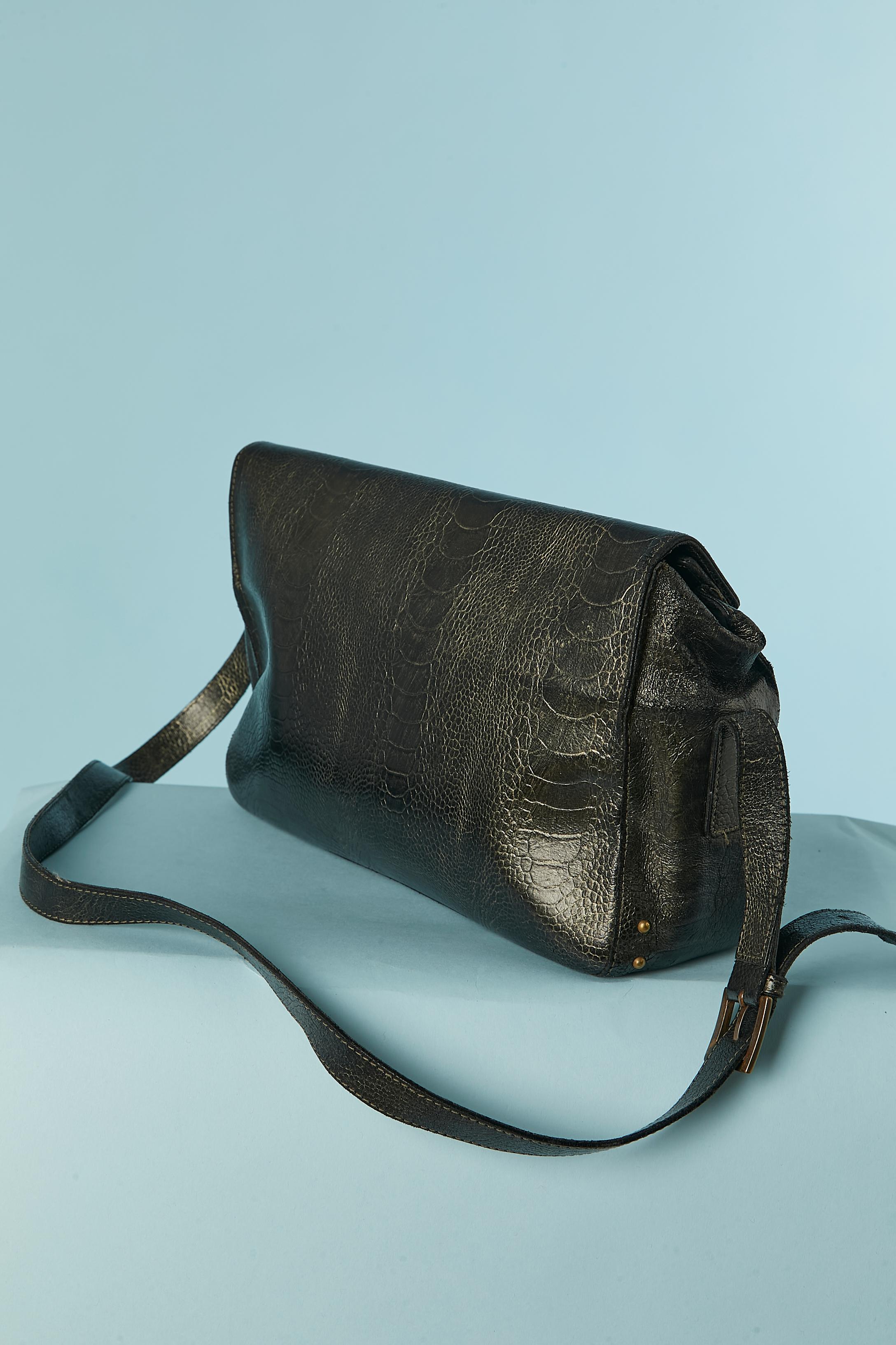 Black Leather shoulder bag with lezard pattern KRIZIA For Sale
