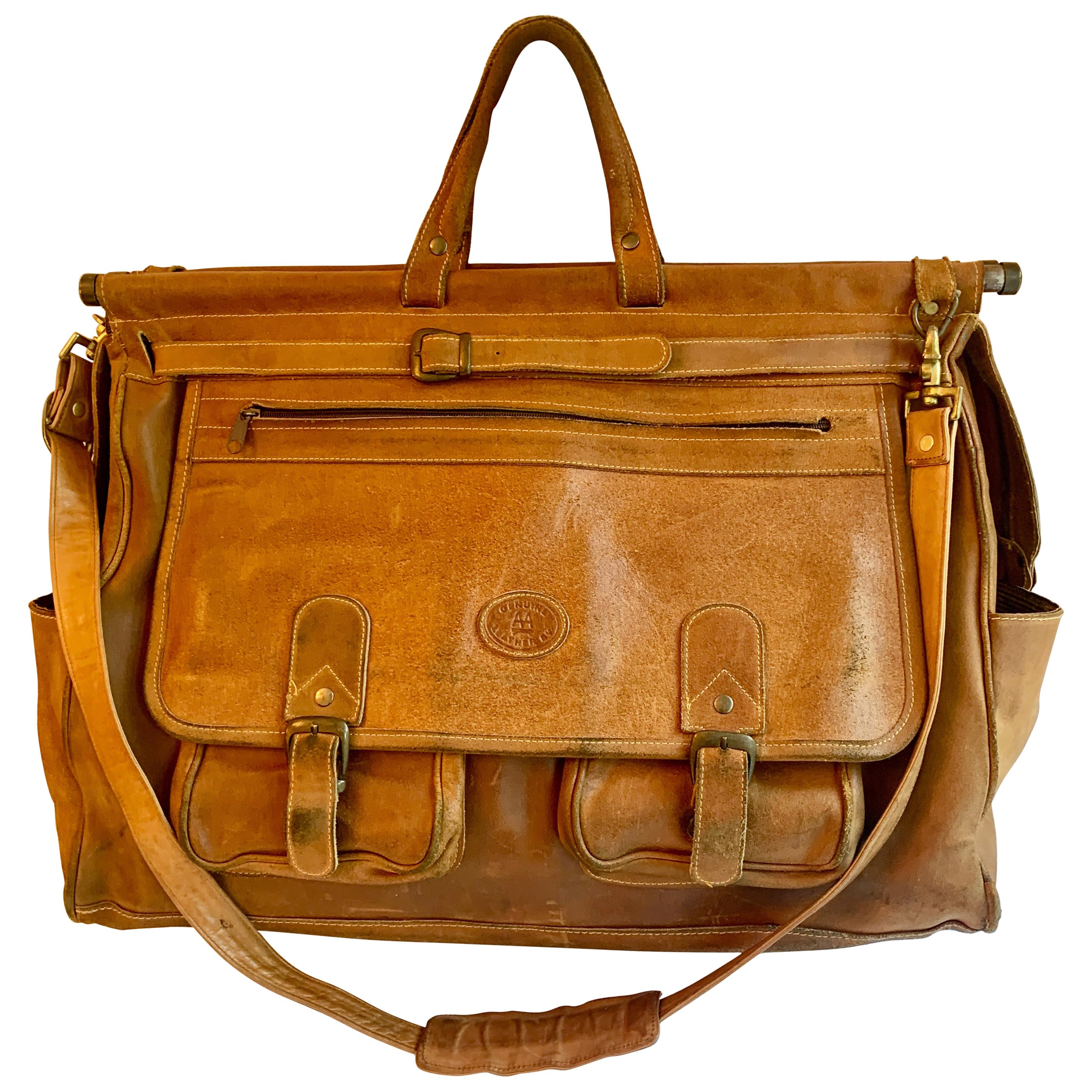 Leather Shoulder Duffle Style Bag with Brass Supports