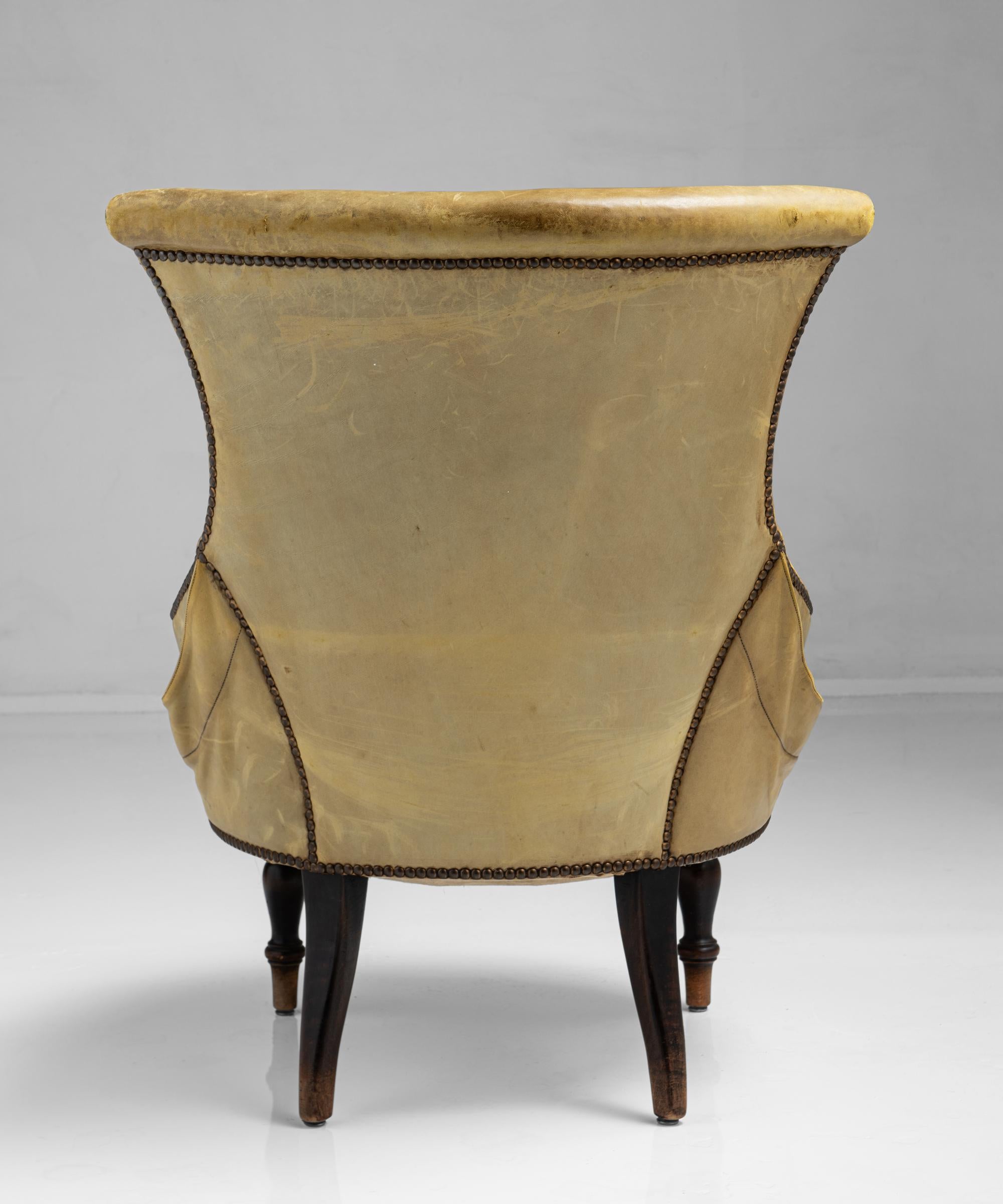 Brass Leather Side Chair, Spain, Circa 1940
