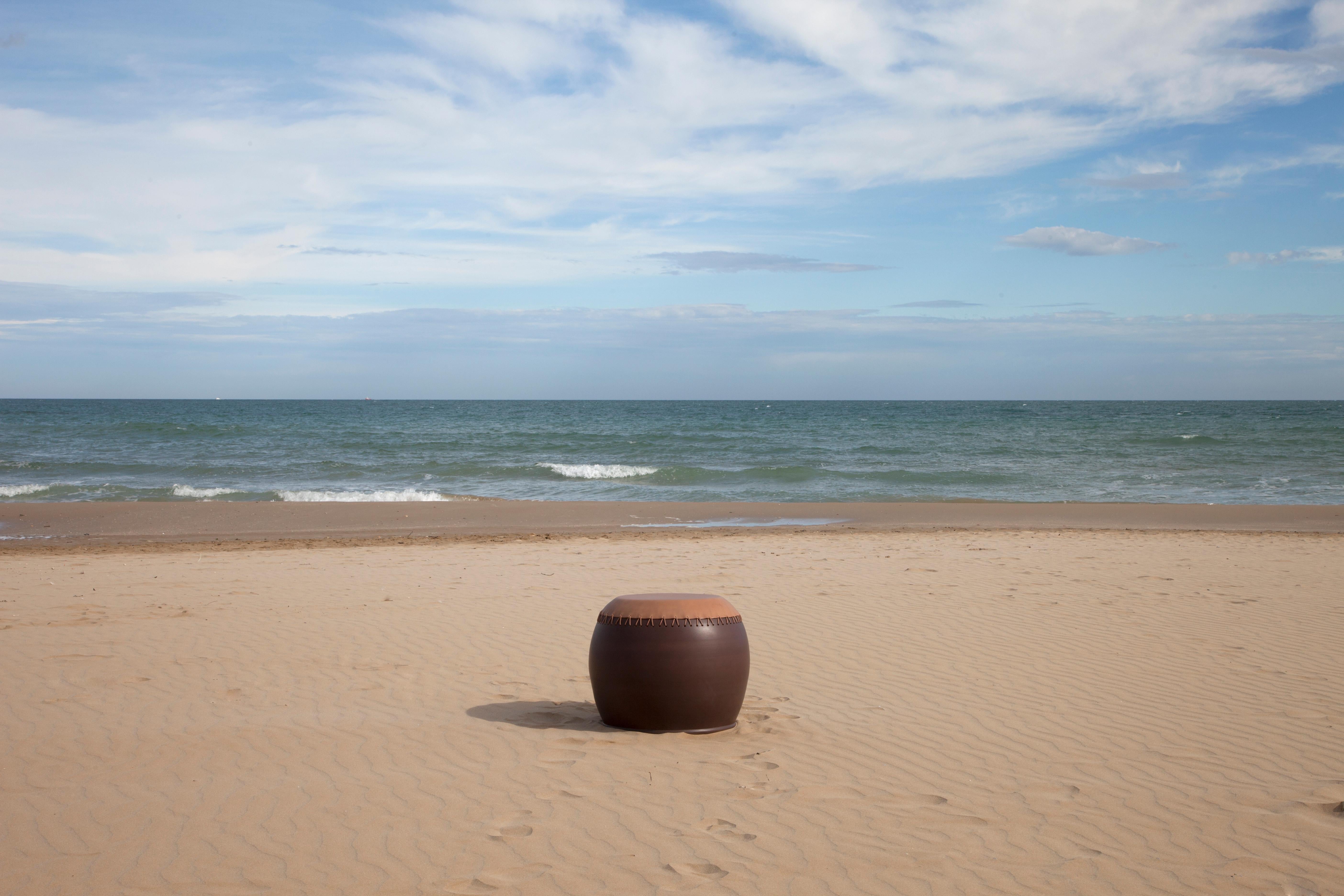 Contemporary Leather Side Table by Nestor Perkal