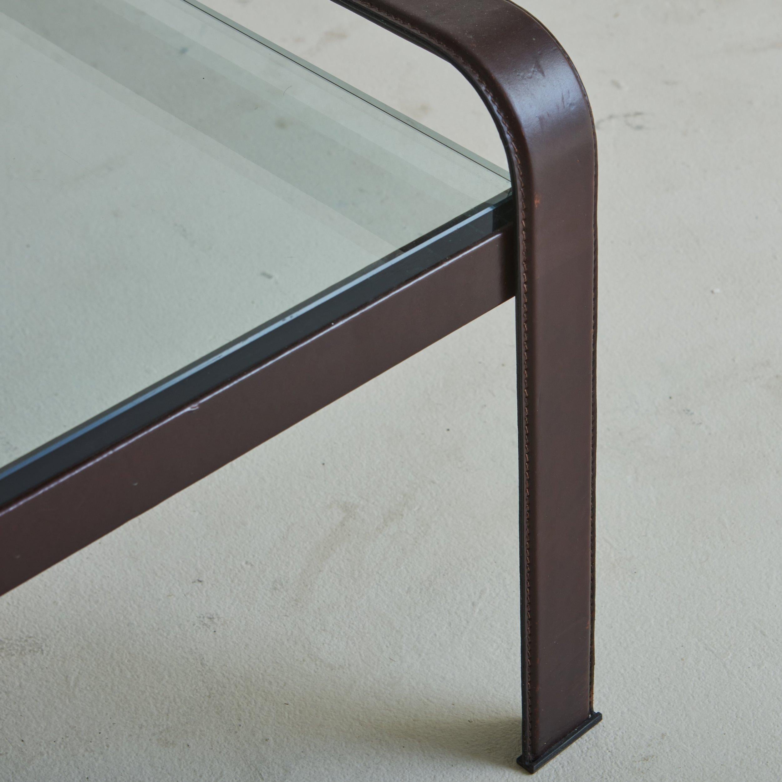 Leather Side Table with Glass Top by Tito Agnoli for Matteo Grassi, 1970s For Sale 5