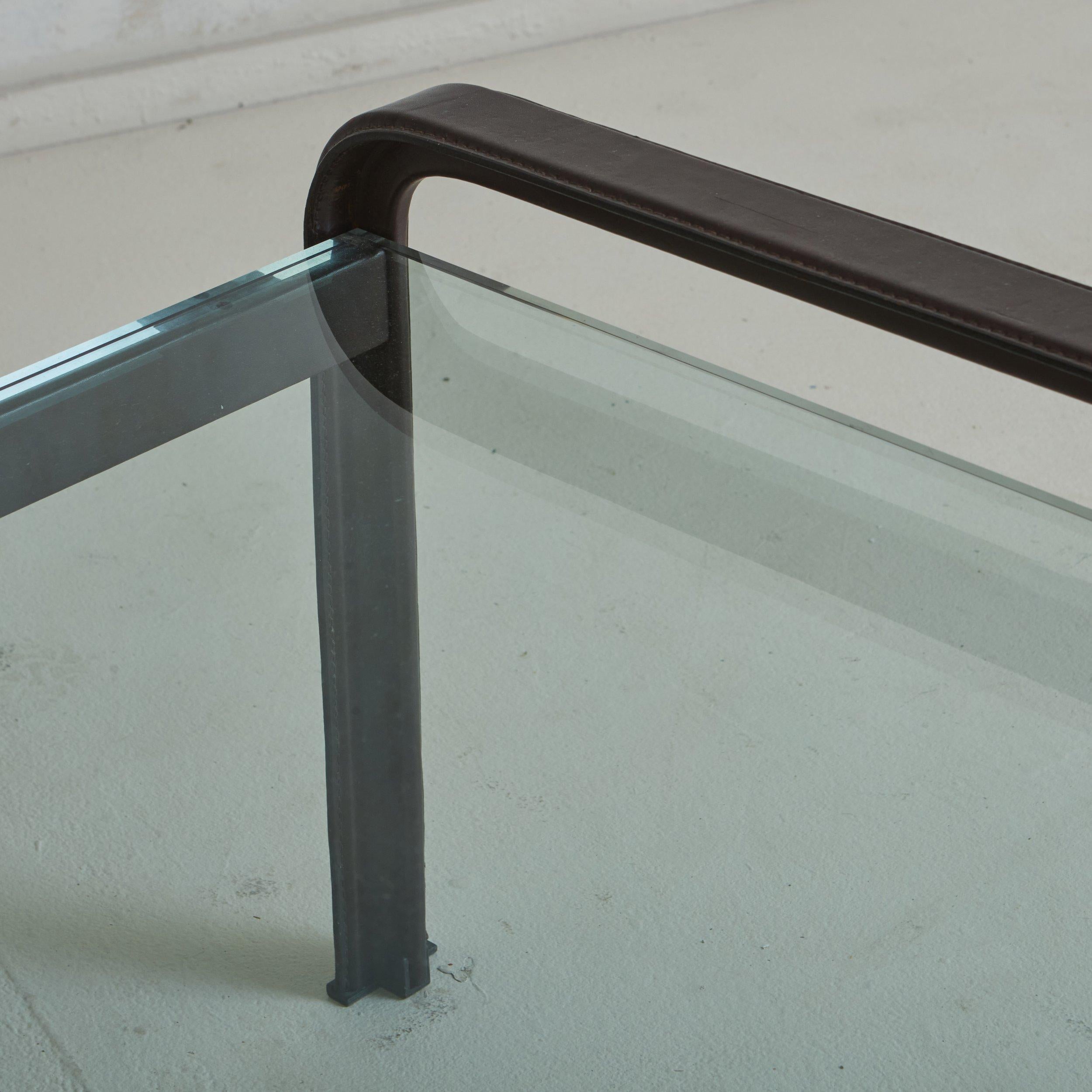 Leather Side Table with Glass Top by Tito Agnoli for Matteo Grassi, 1970s For Sale 2