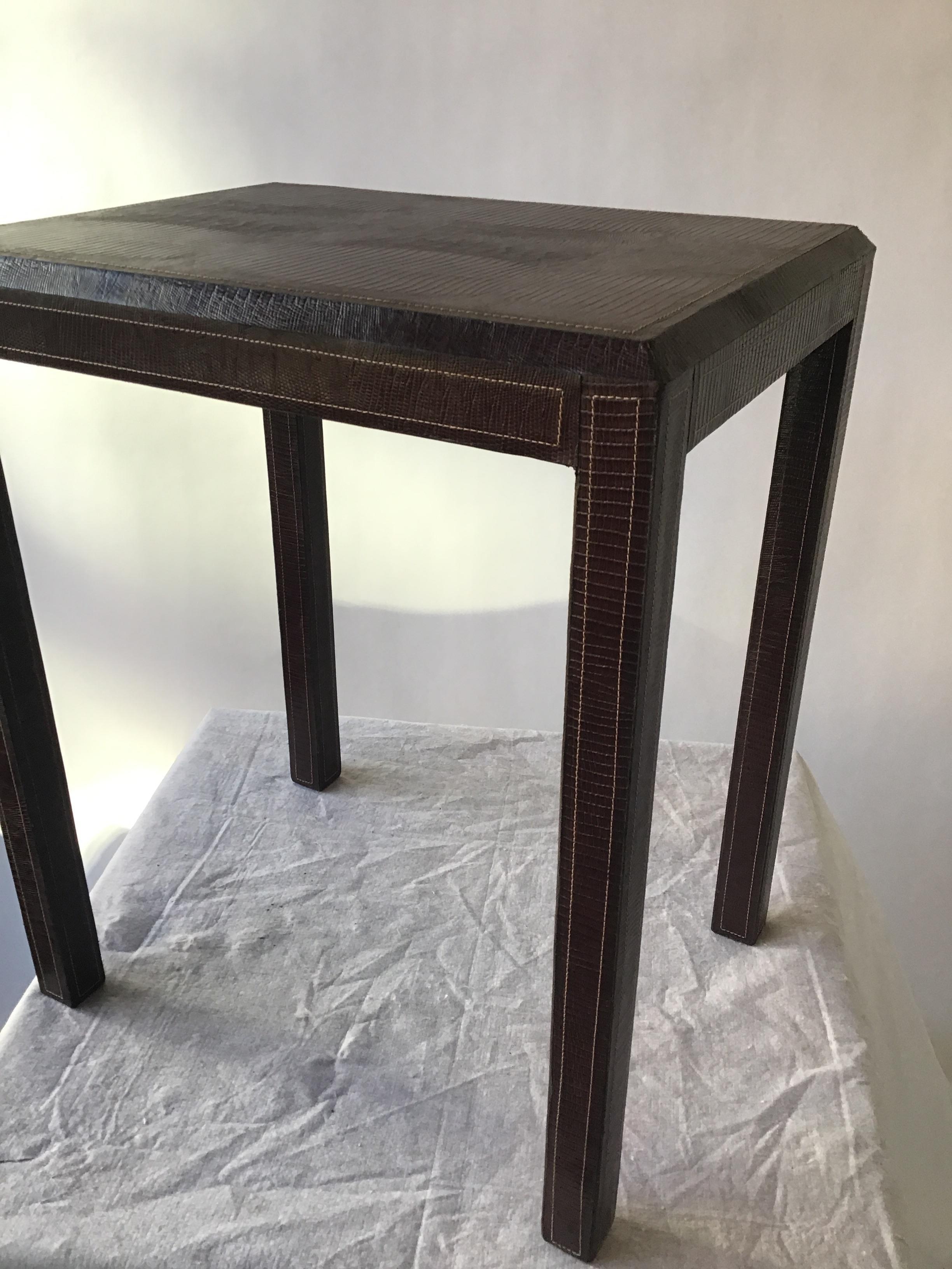 Contemporary Leather Side Table with Lizard Embossing