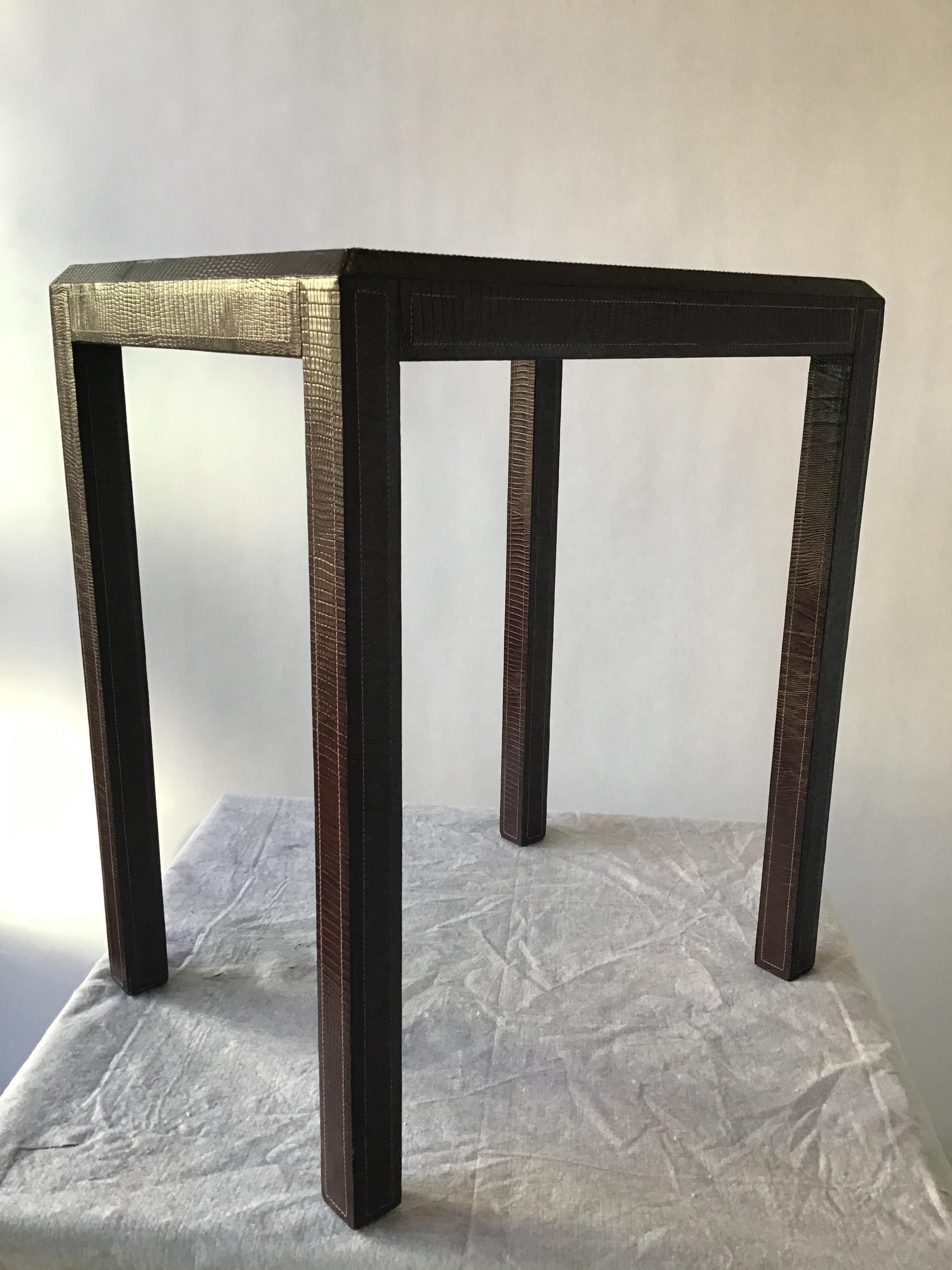 Leather Side Table with Lizard Embossing 2