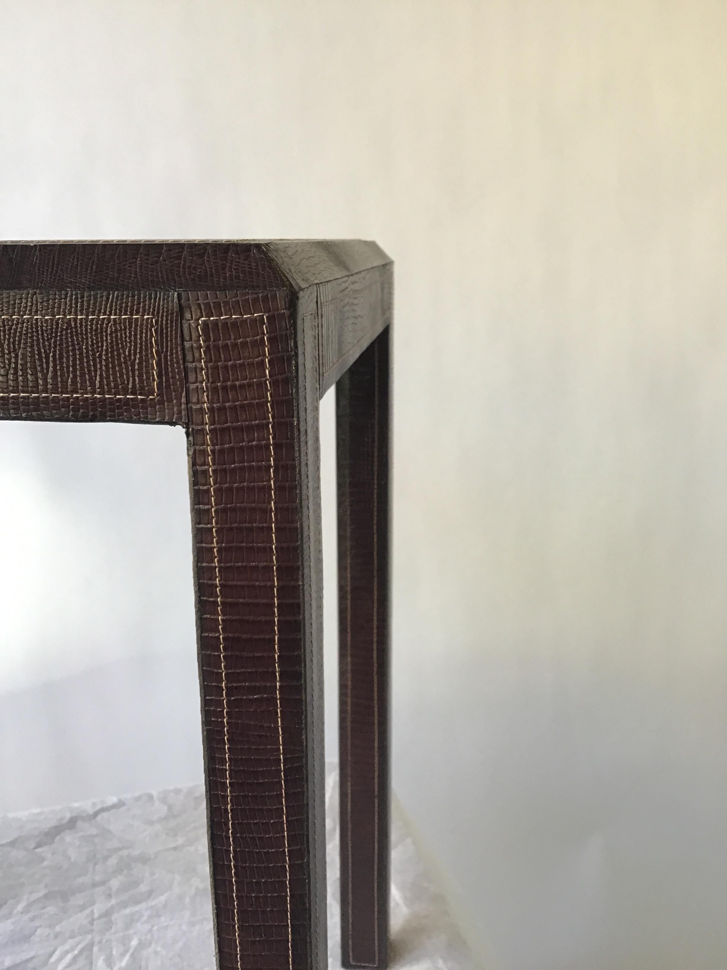 Leather Side Table with Lizard Embossing 4