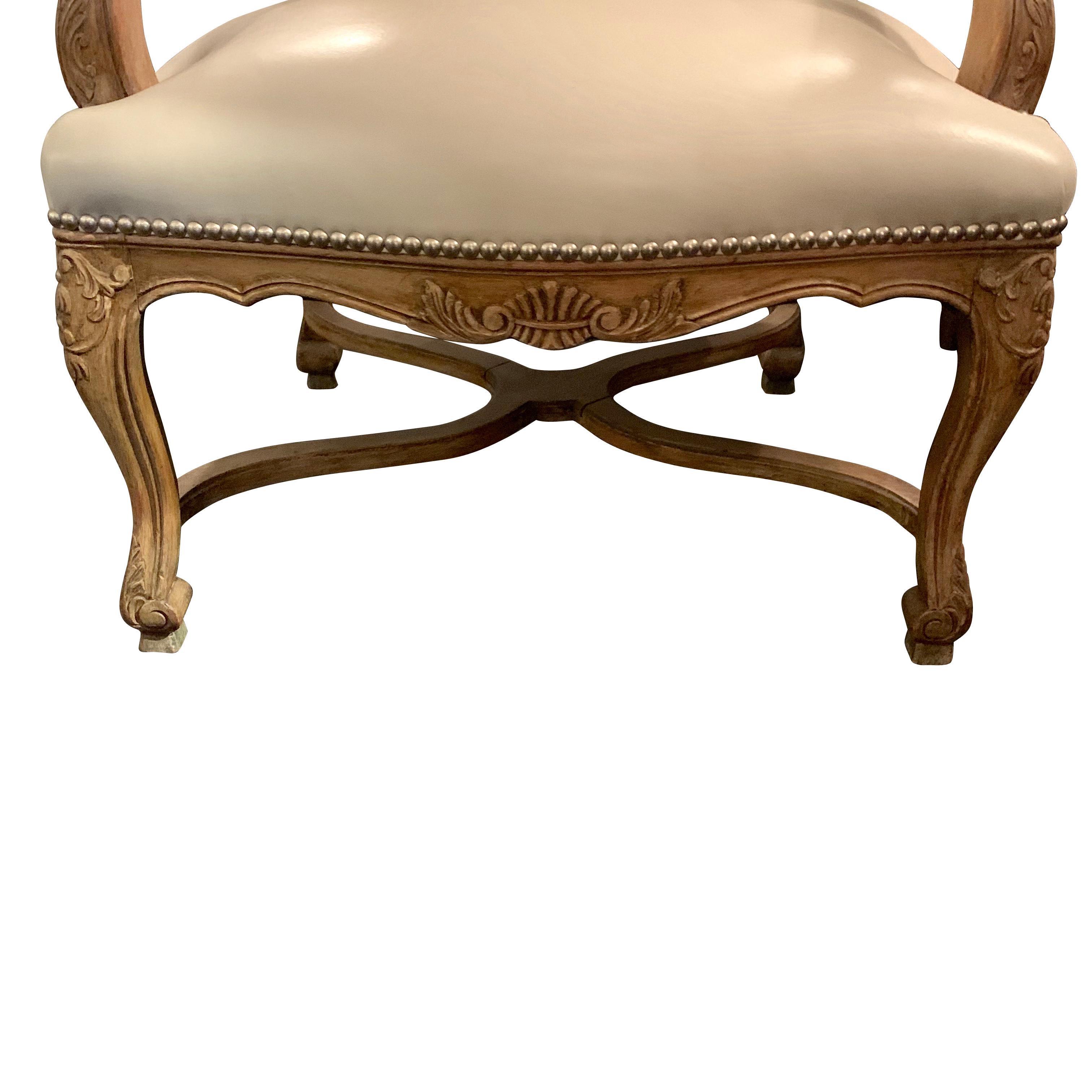 French Leather Single Side Chair, France, 19th Century