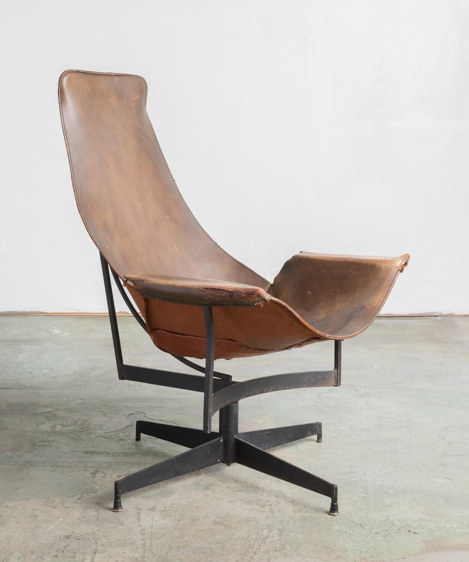 Leather Sling chair by William Katavolos, circa 1950.

A well-patinated leather form rests atop a metal structure. Designed for Leathercraft.

This item ships from Providence, Rhode Island.