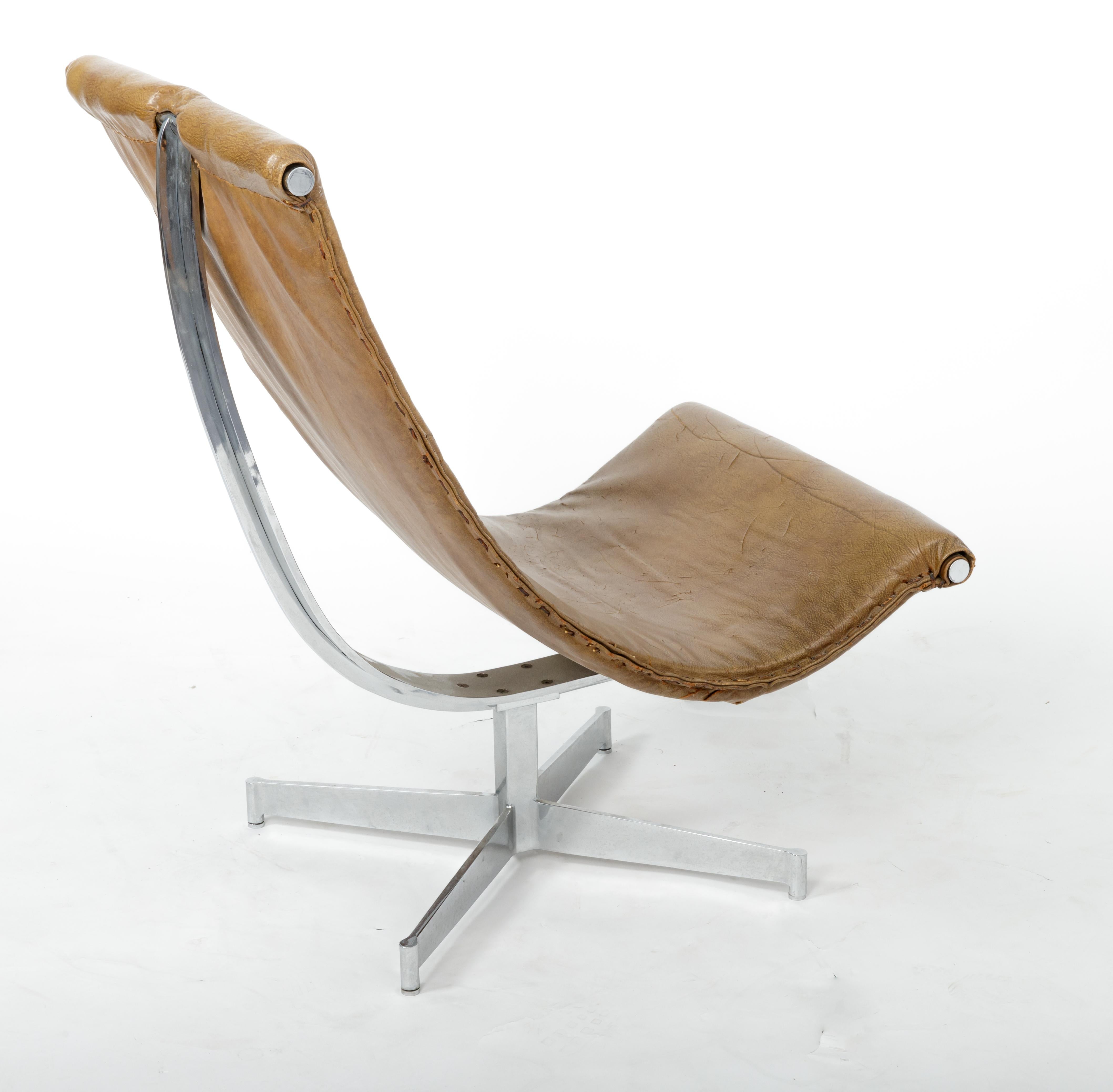 European Leather Sling Chair with Chrome Base