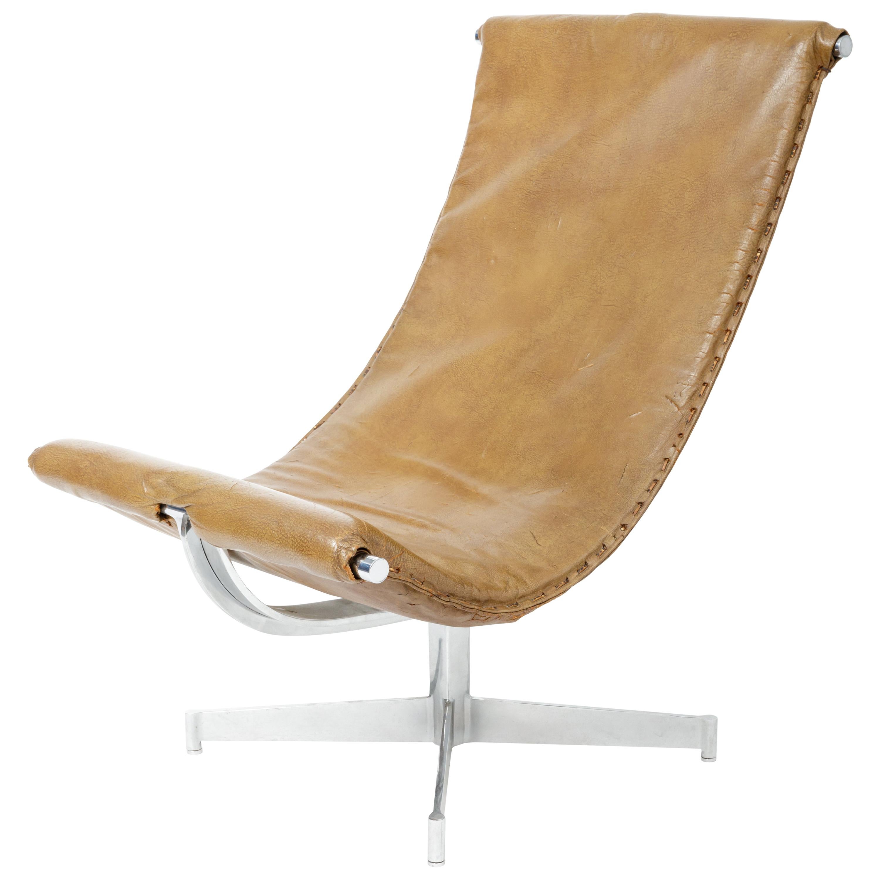 Leather Sling Chair with Chrome Base