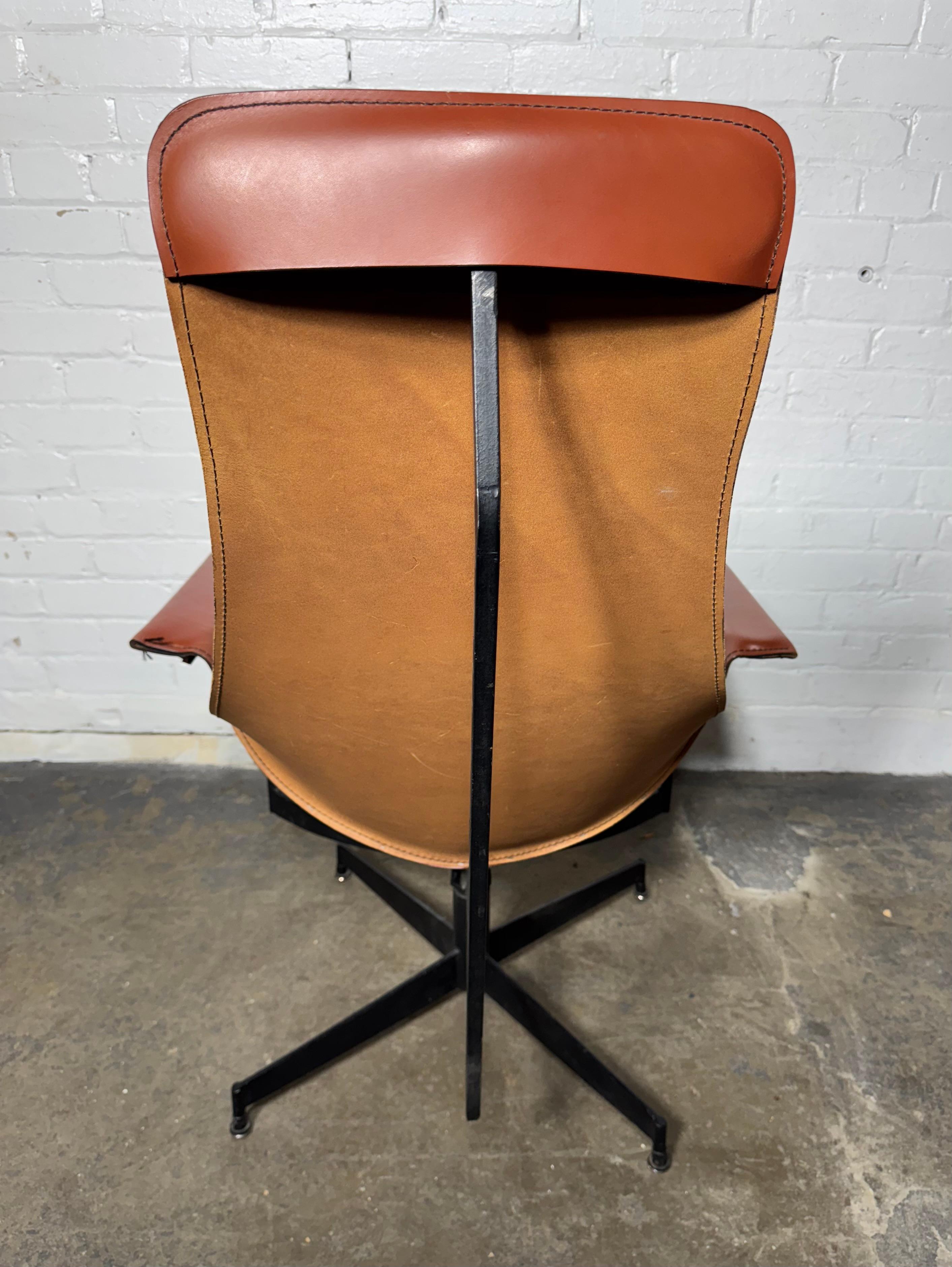 Leather Sling K Chair By WILLIAM KATAVOLOS,  classic modernist In Good Condition For Sale In Buffalo, NY