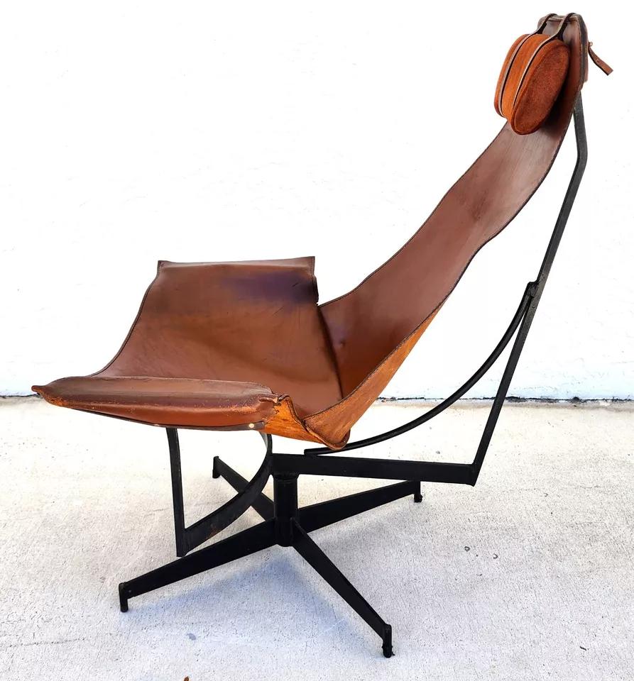 Leather Sling K Chair By WILLIAM KATAVOLOS In Good Condition For Sale In Lake Worth, FL