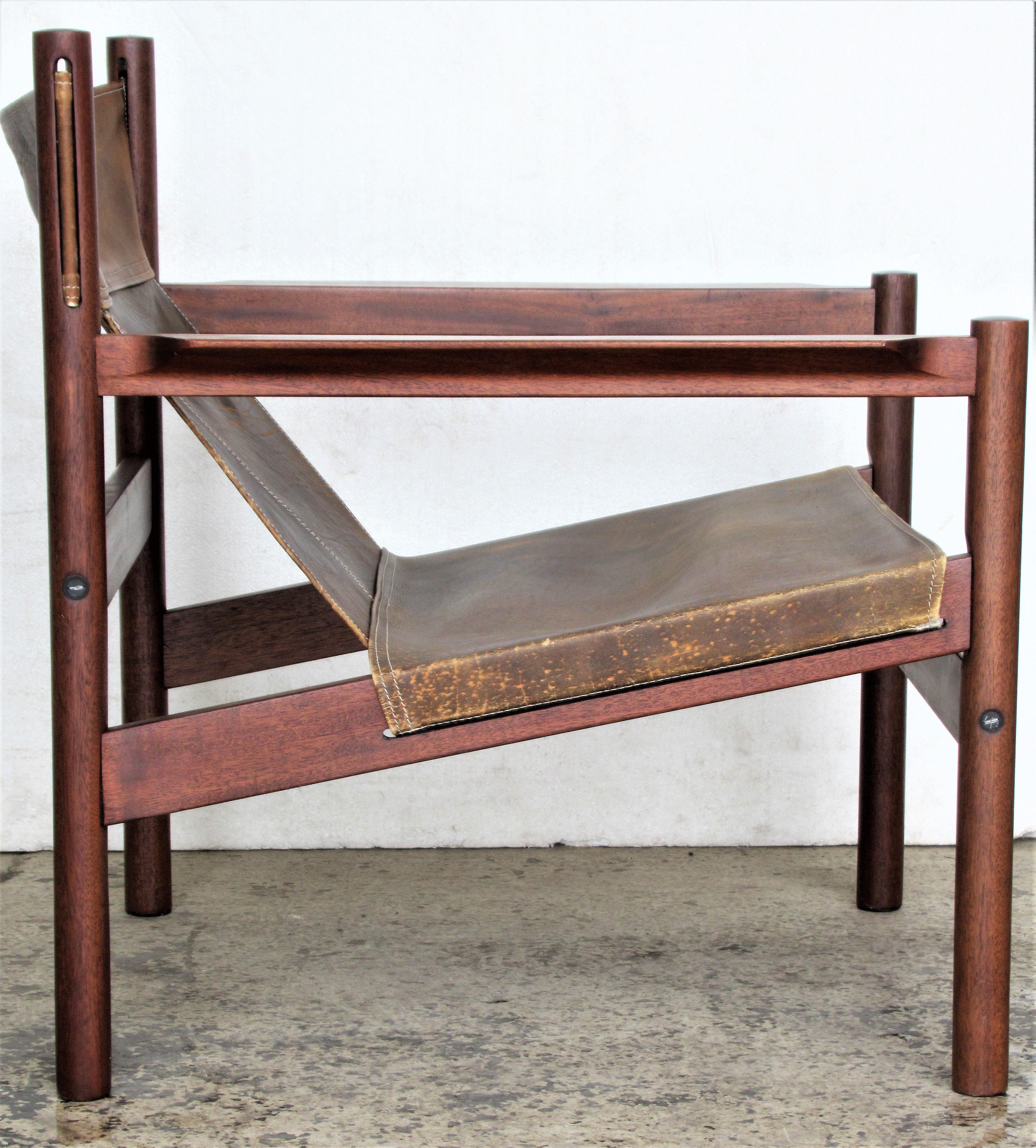 Leather Sling Lounge Chair by Michel Arnoult In Good Condition In Rochester, NY