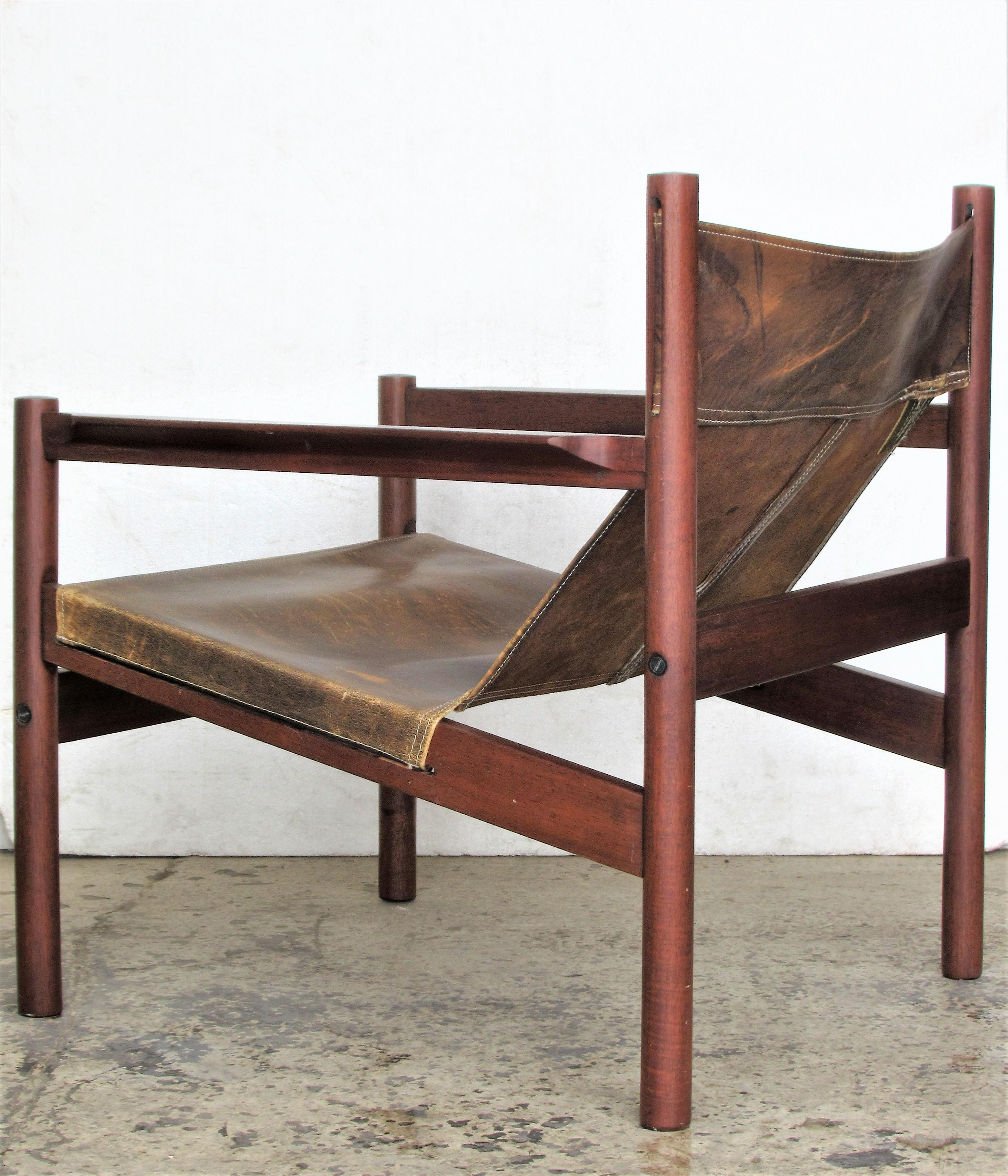 20th Century Leather Sling Lounge Chair by Michel Arnoult