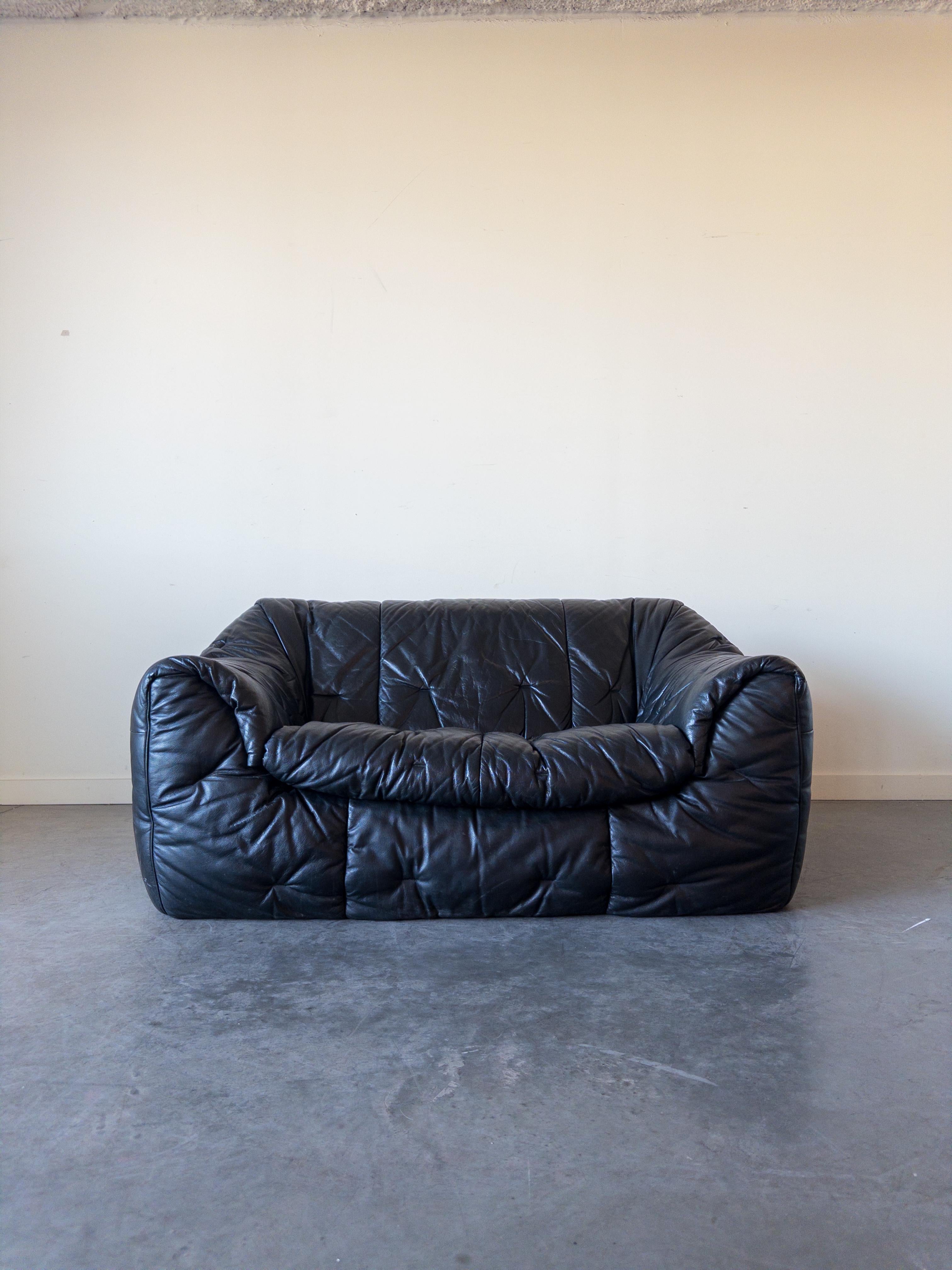 Leather Sloop 2-Seater Sofa by Michel Ducaroy for Ligne Roset, 1980s.

