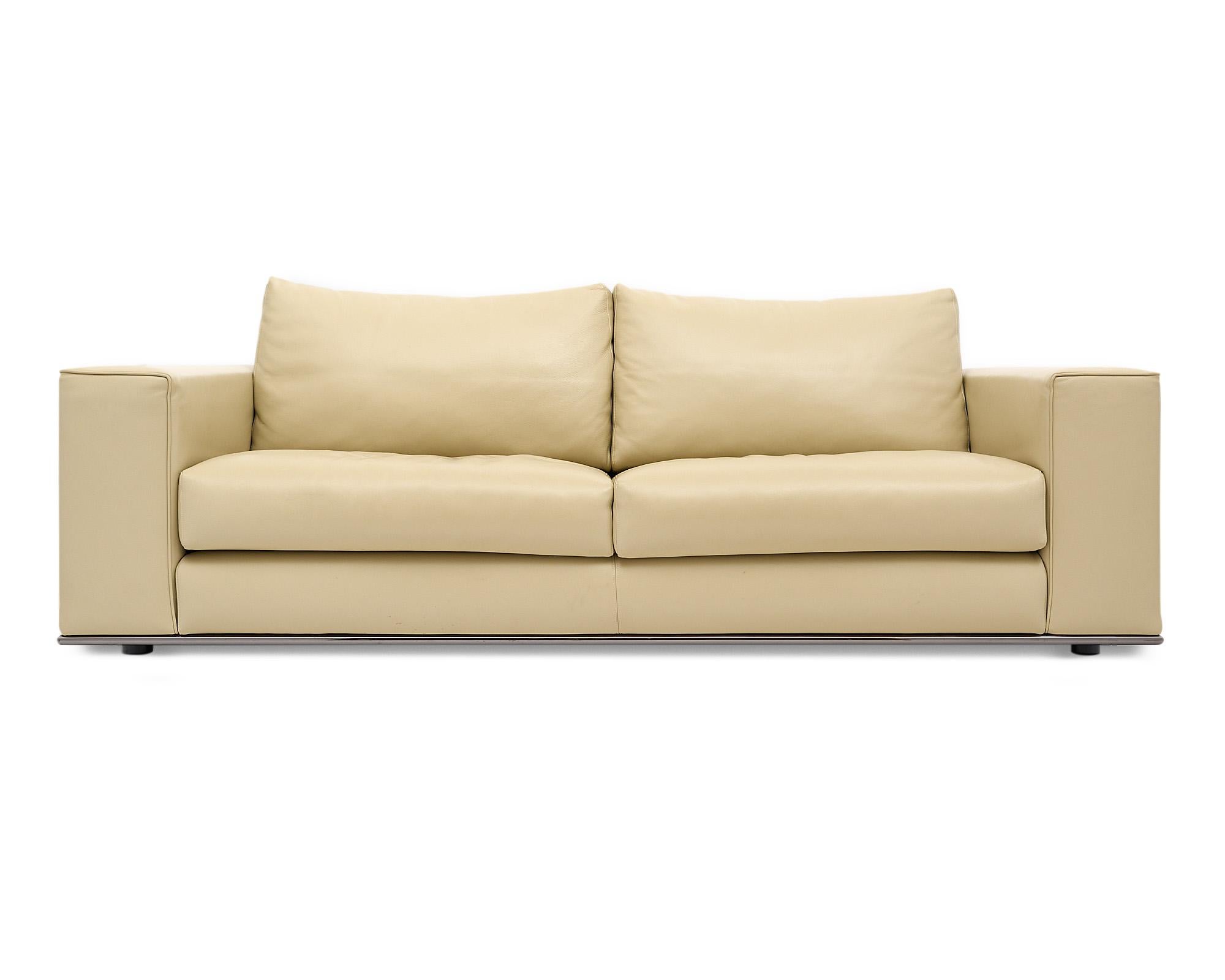 Modern Leather Sofa by Minotti For Sale