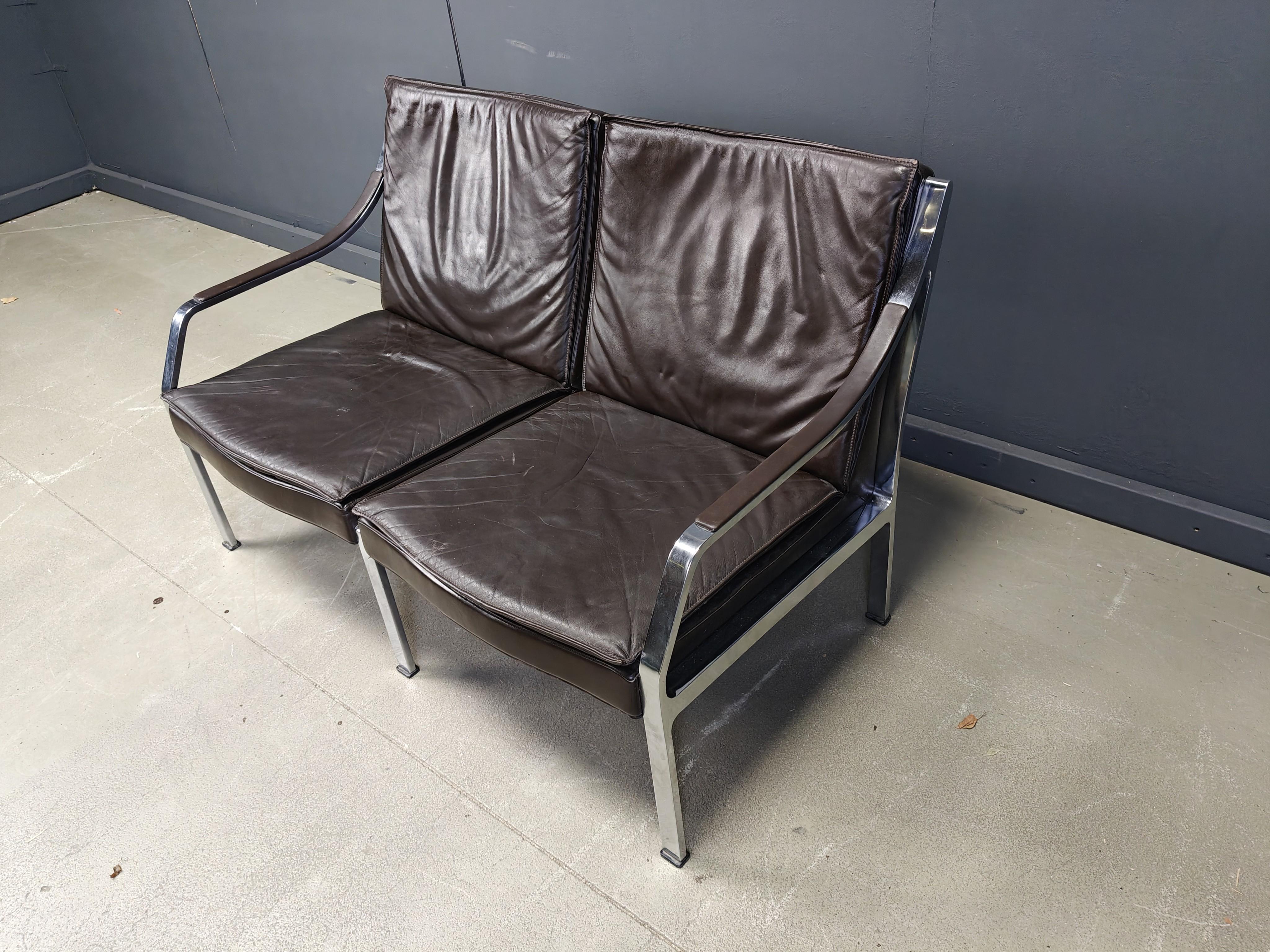 Leather sofa by Preben Fabricius and Jorgen Kastholm for Walter Knoll, 1960 In condizioni buone in vendita a Leuven, Vlaams Gewest