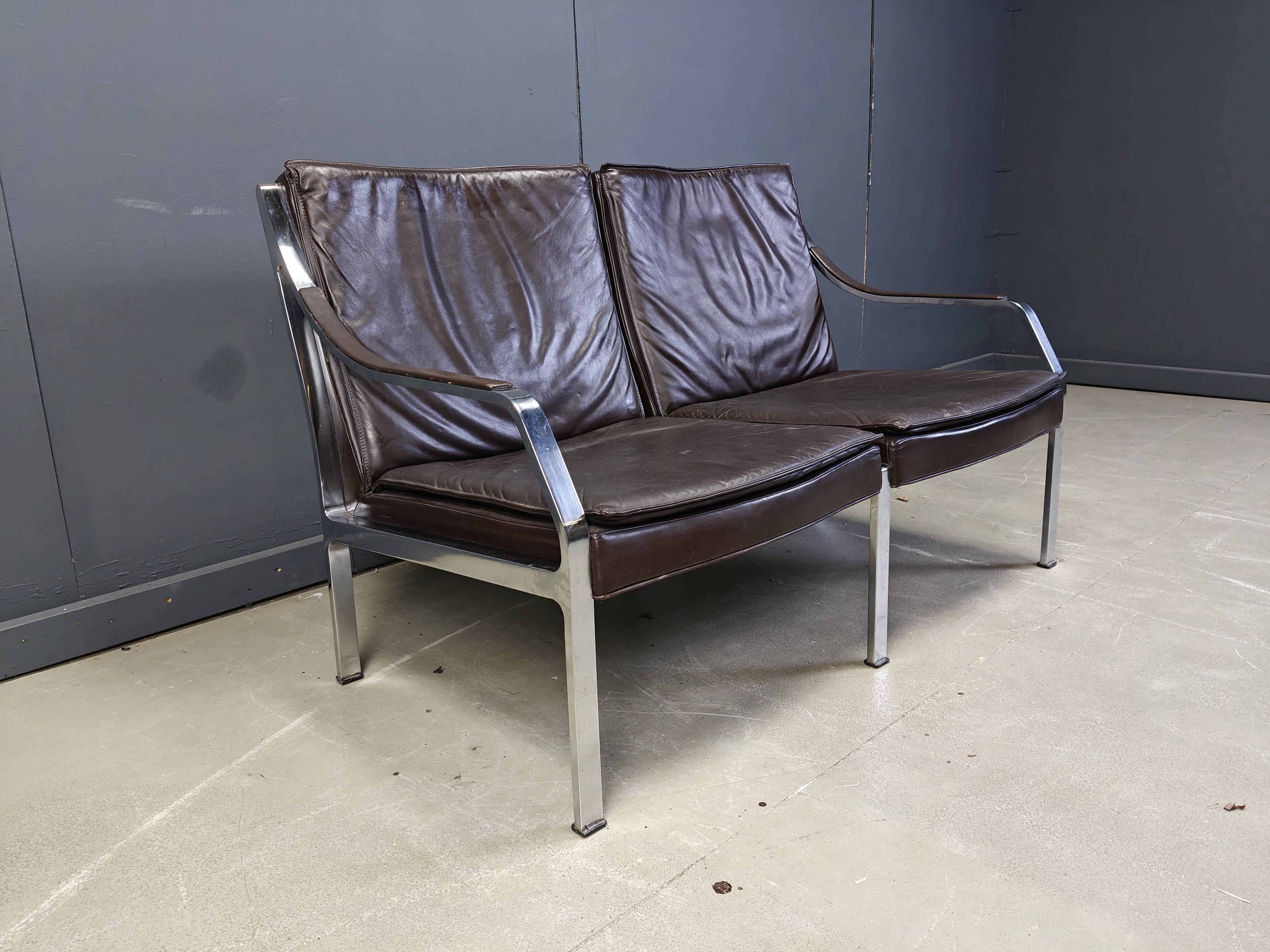 Metà XX secolo Leather sofa by Preben Fabricius and Jorgen Kastholm for Walter Knoll, 1960 in vendita