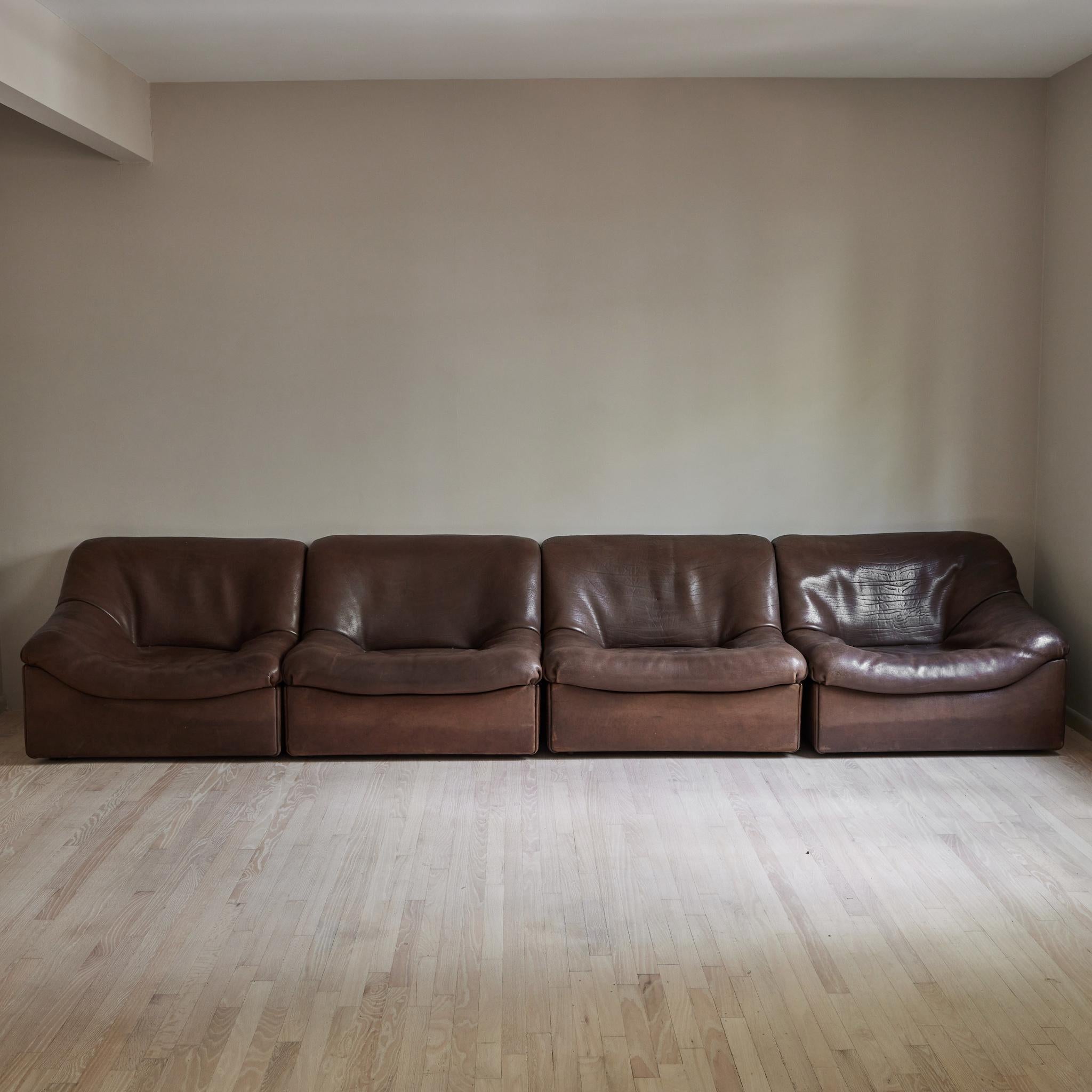 Vintage Leather four piece sectional sofa by De Sede. (Each section width 35.5).