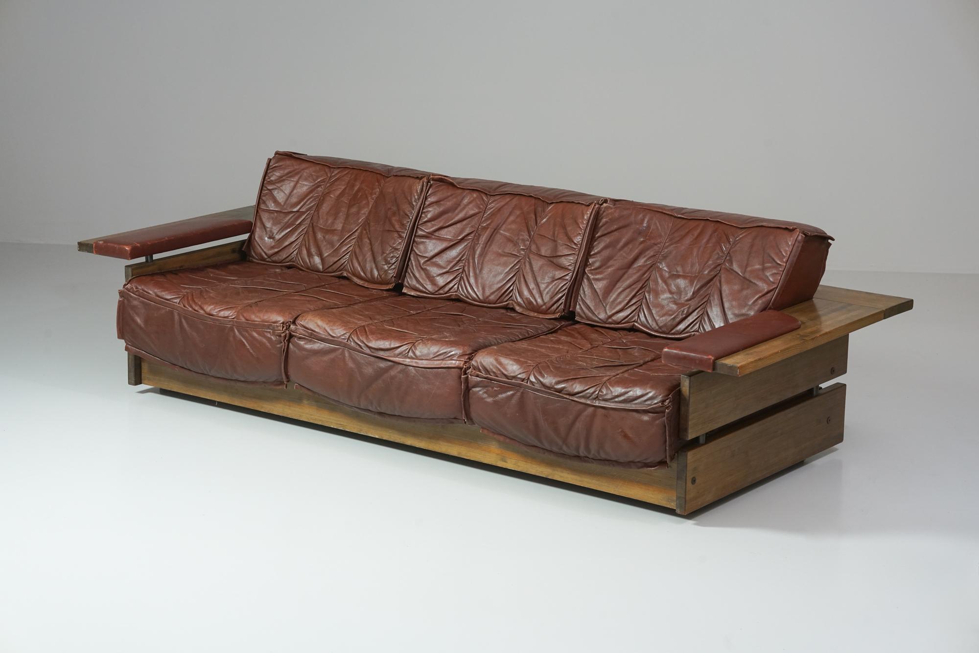 Mid-Century Modern Leather Sofa, Hämeen Kalustajat, Finland, 1970s For Sale