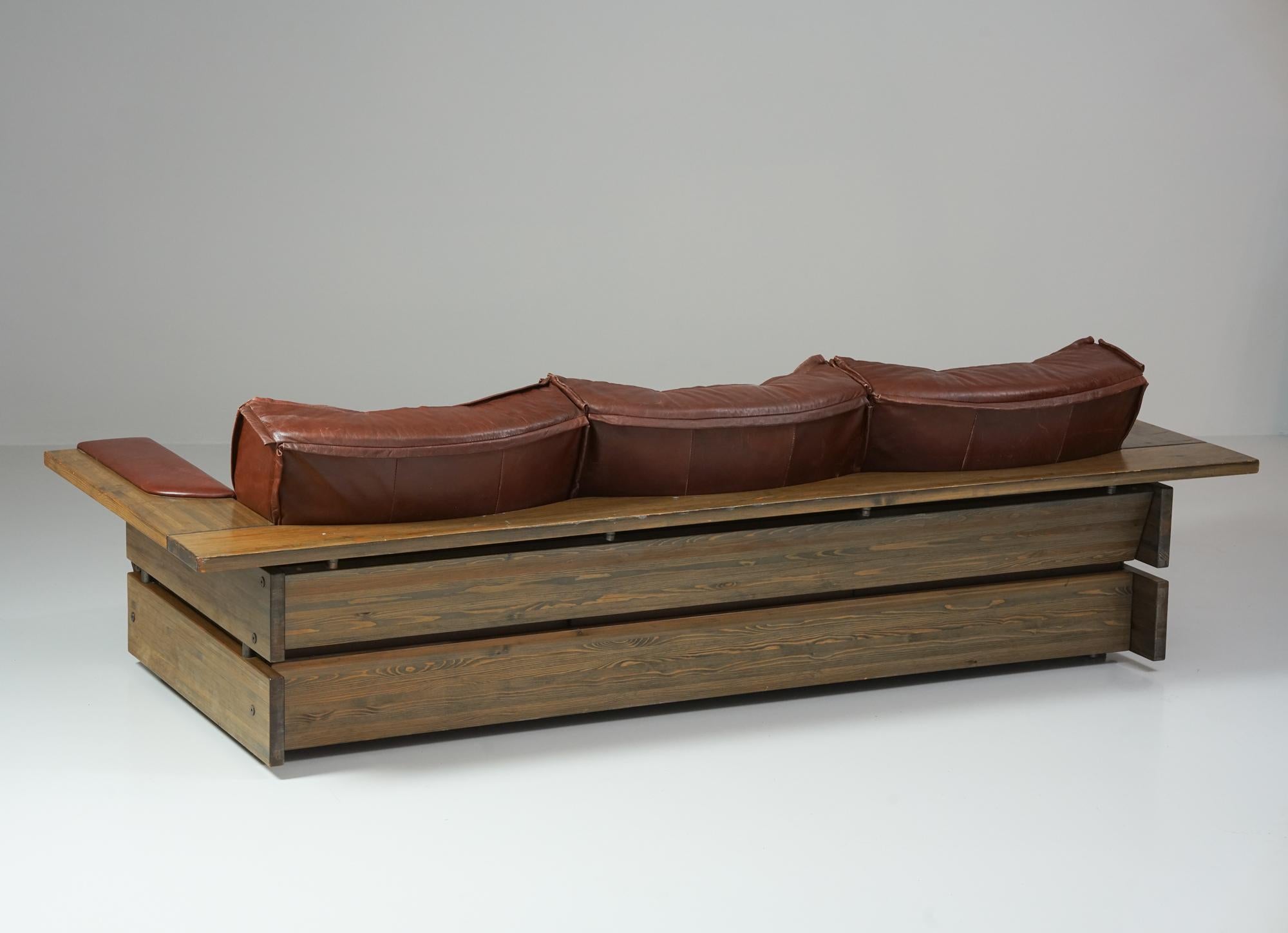 Late 20th Century Leather Sofa, Hämeen Kalustajat, Finland, 1970s For Sale