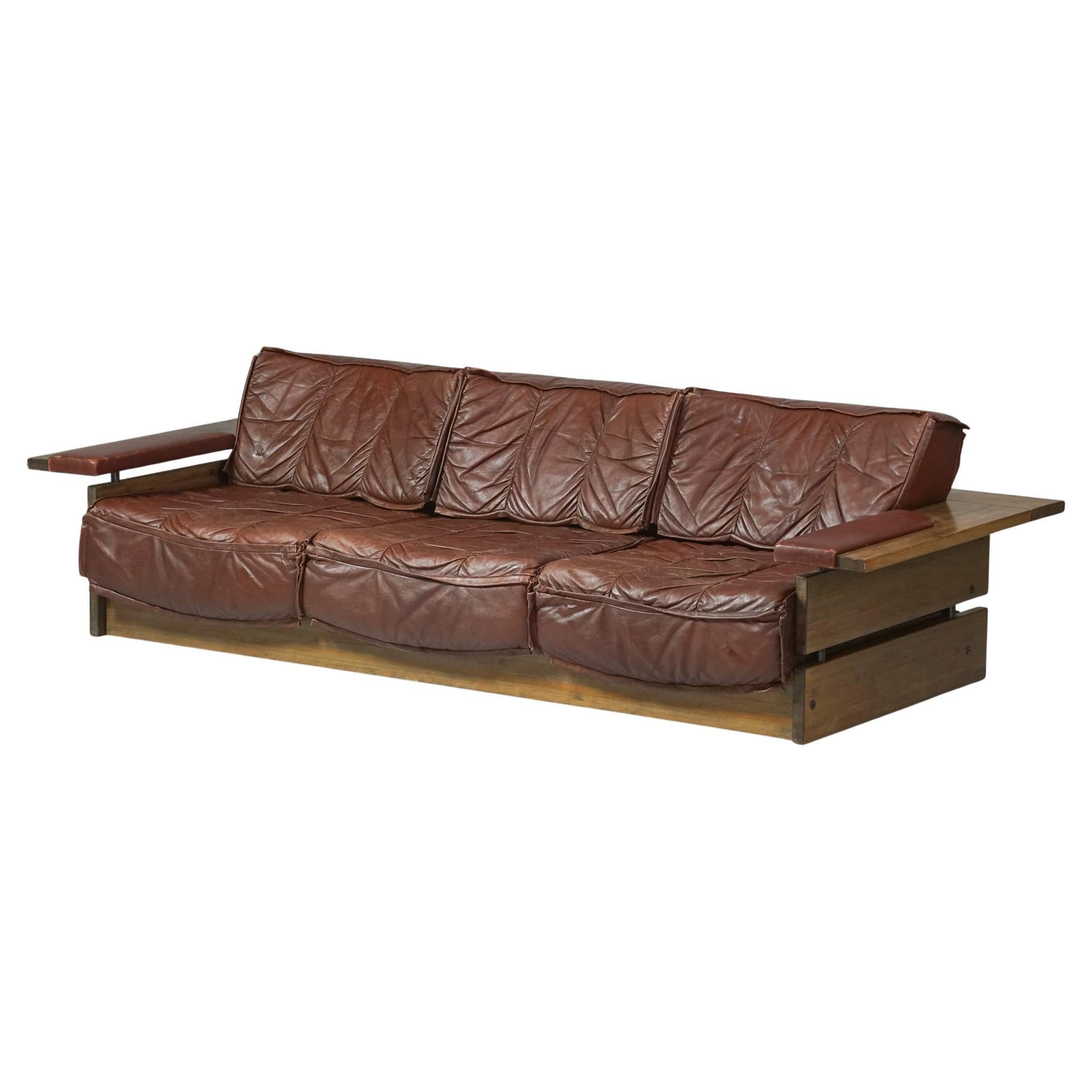 Leather Sofa, Hämeen Kalustajat, Finland, 1970s For Sale