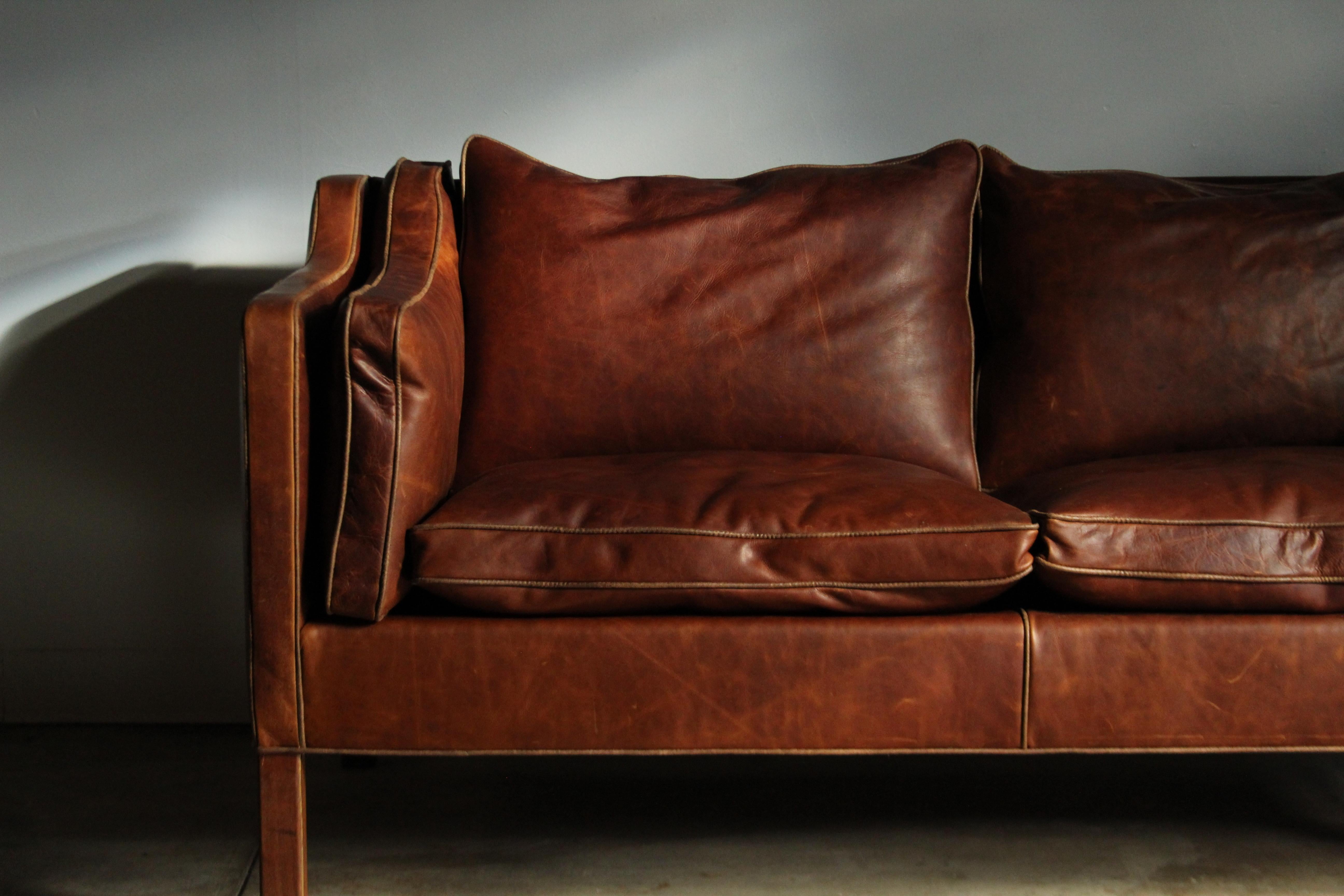 Leather Sofa Loveseat by Borge Mogensen for Frederica, 1950s 4