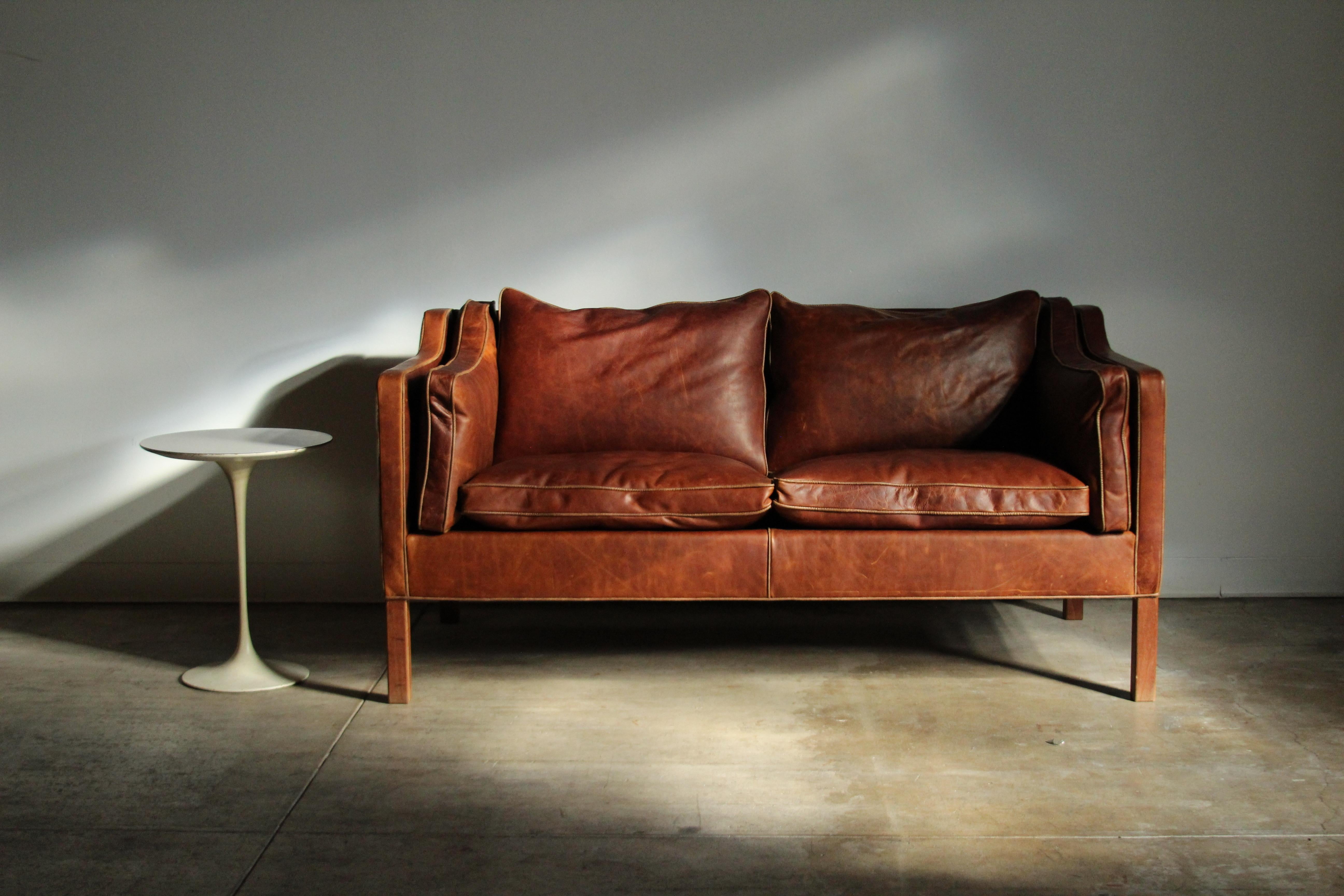 Leather Sofa Loveseat by Borge Mogensen for Frederica, 1950s 8