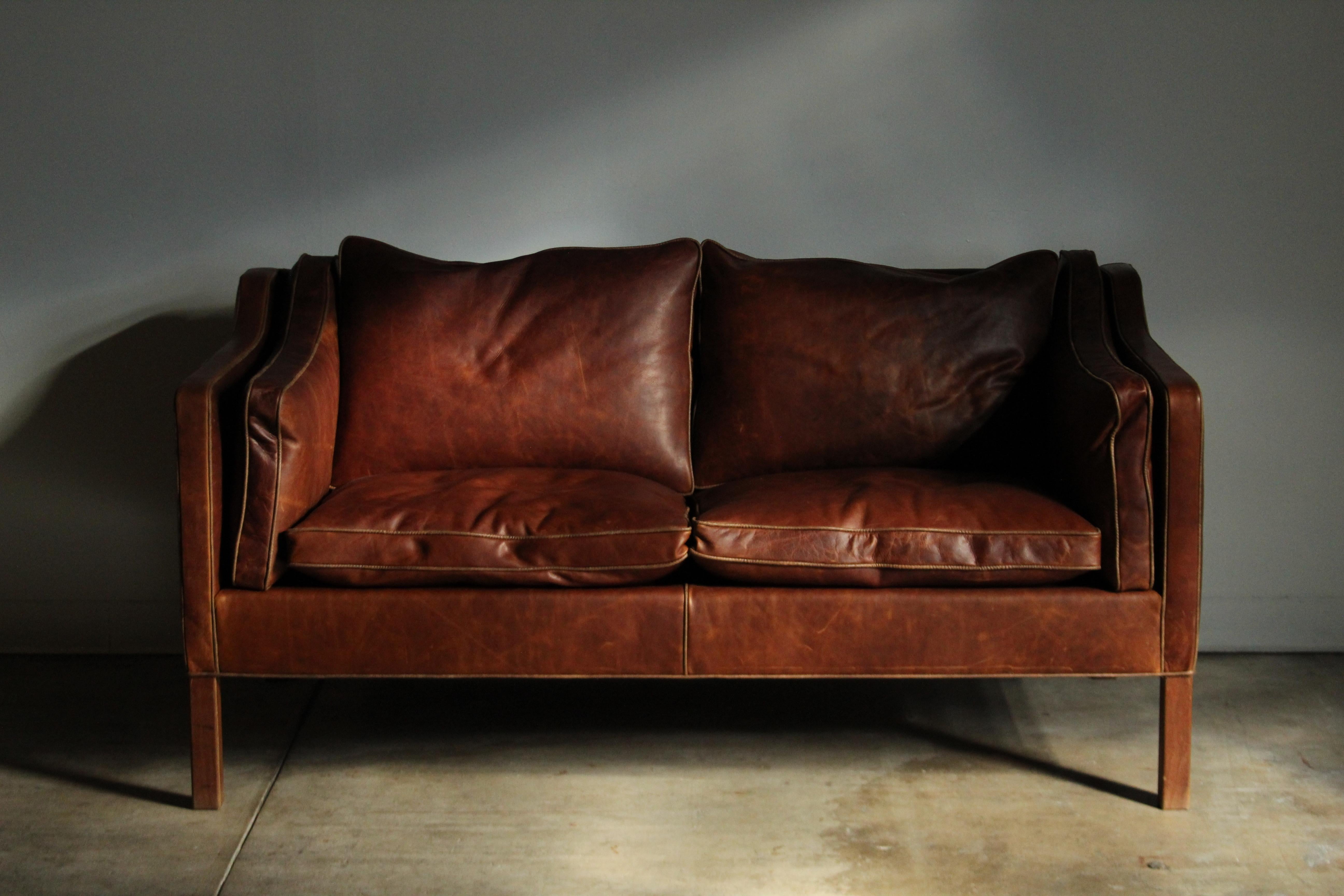 Mid-Century Modern Leather Sofa Loveseat by Borge Mogensen for Frederica, 1950s