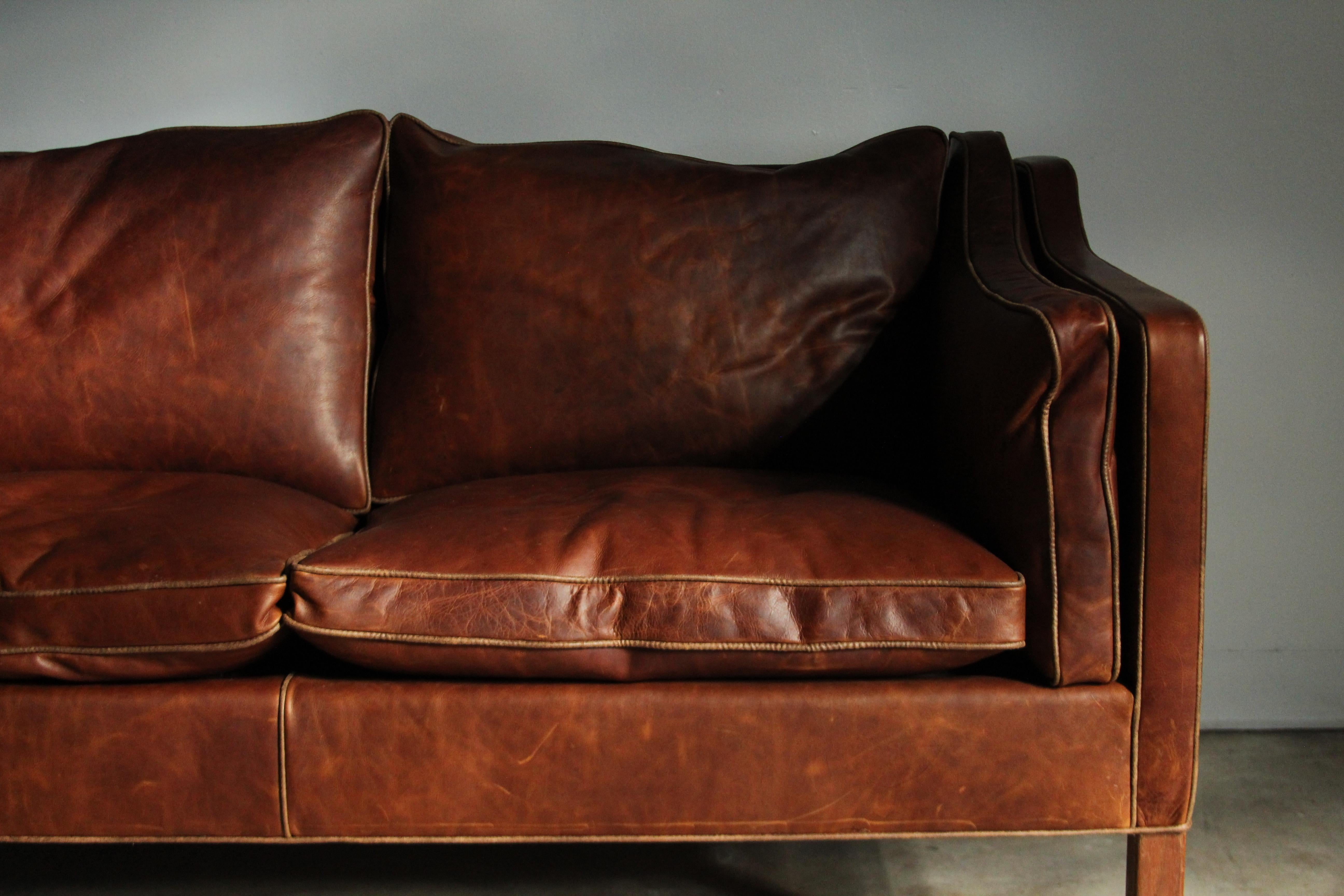 Leather Sofa Loveseat by Borge Mogensen for Frederica, 1950s In Good Condition In Coronado, CA