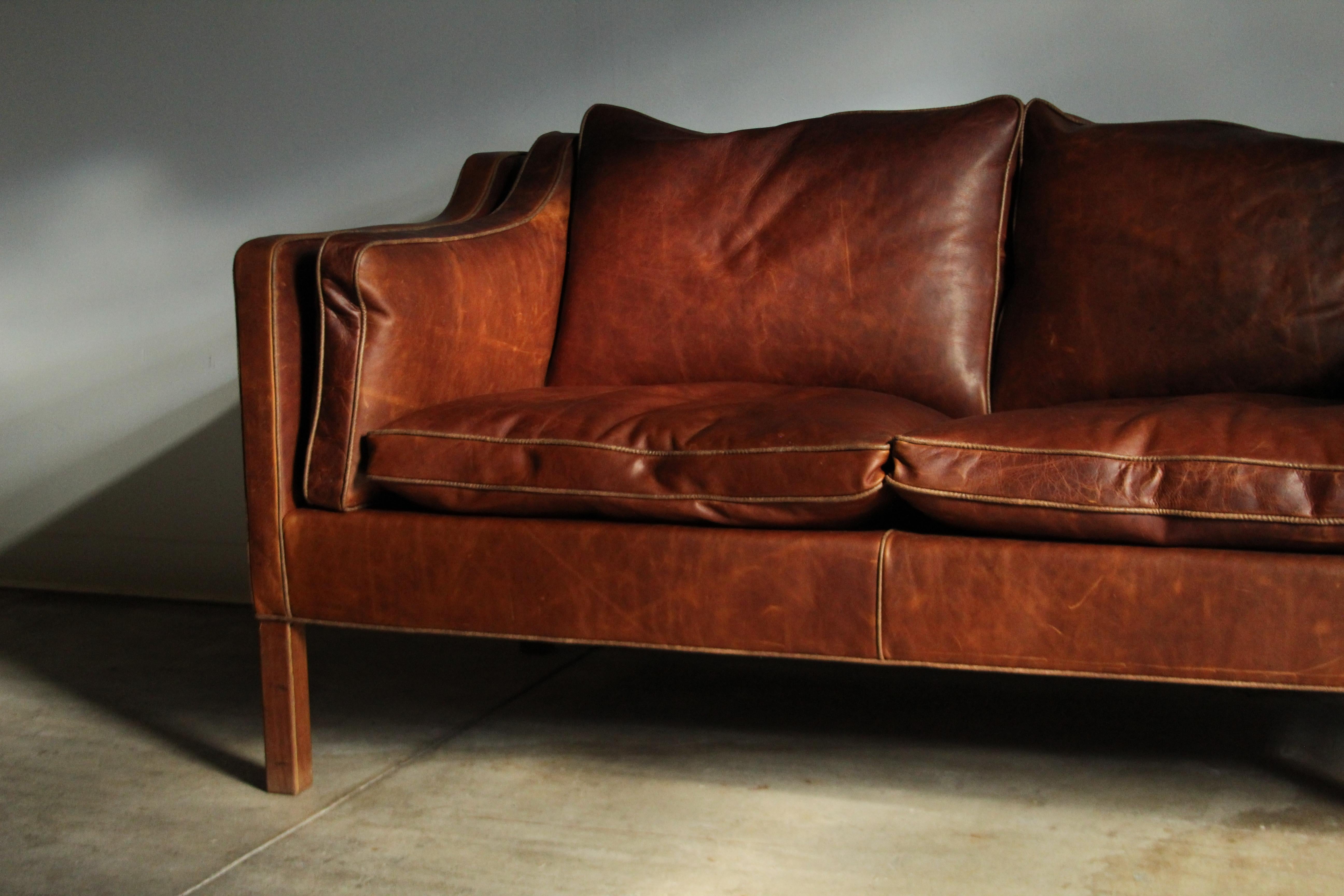 Mid-20th Century Leather Sofa Loveseat by Borge Mogensen for Frederica, 1950s