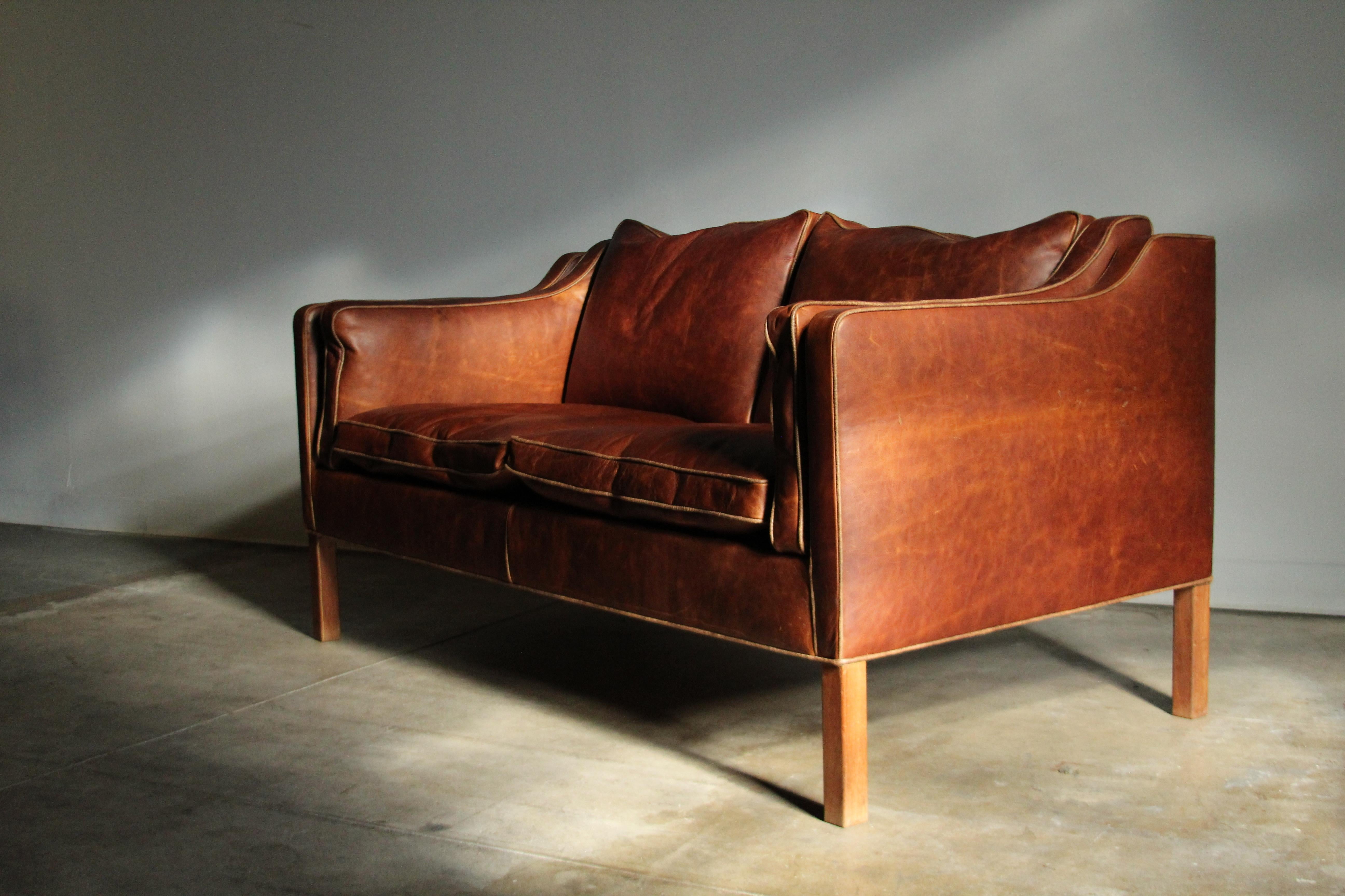 Leather Sofa Loveseat by Borge Mogensen for Frederica, 1950s 2