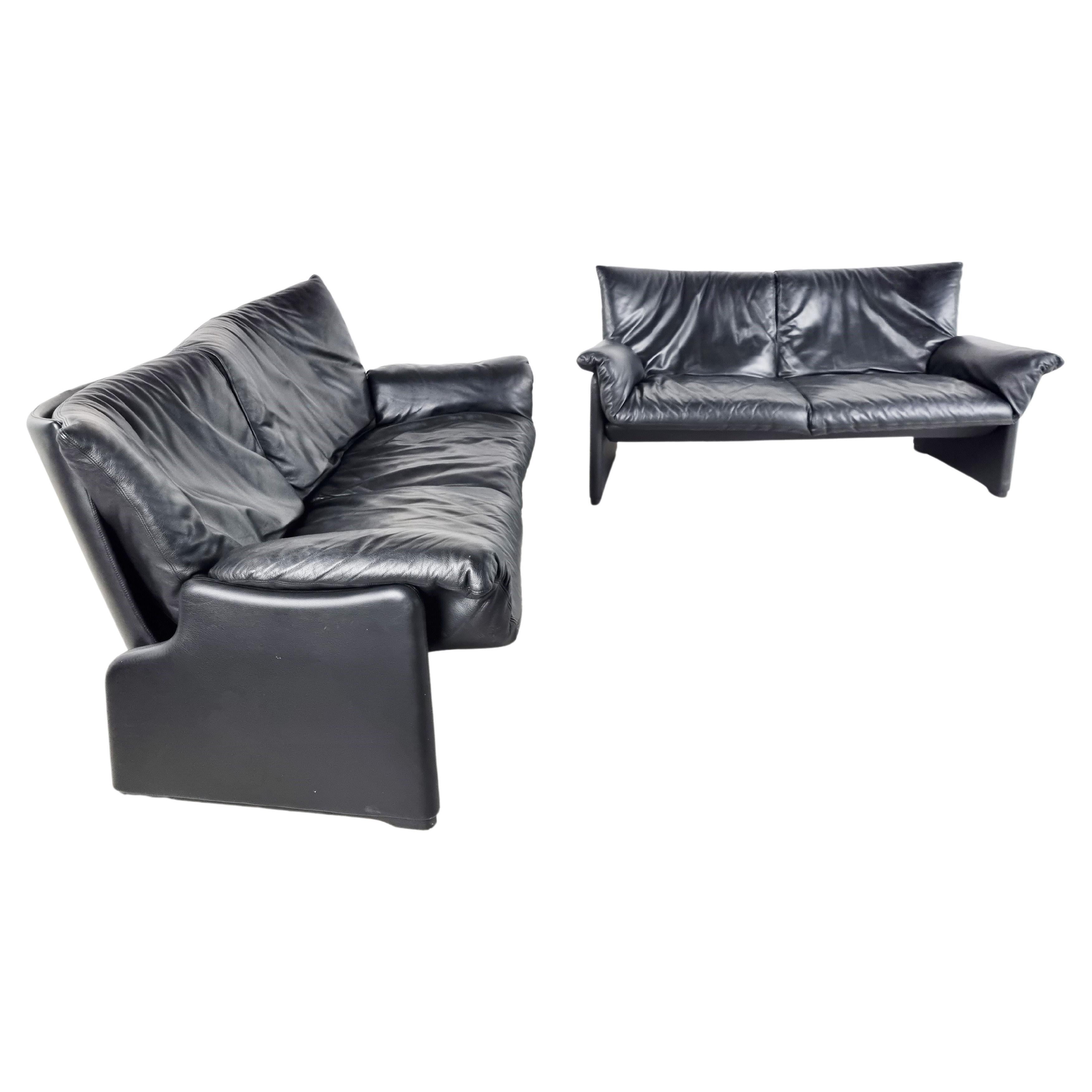 Leather Sofa Set by Vico Magistretti for Cassina, 1990s