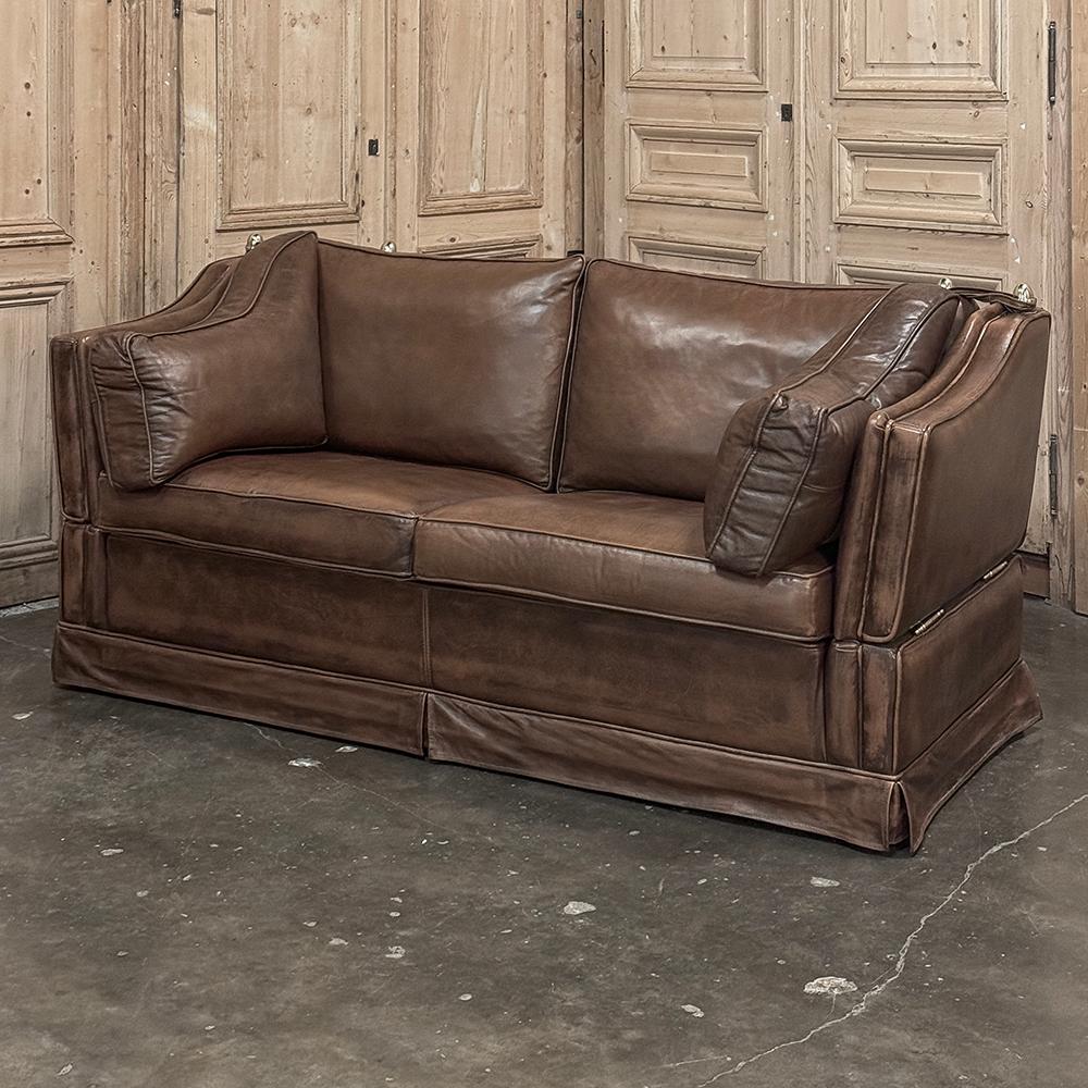 Mid-Century Modern Leather Sofa with Drop-Down Sides For Sale