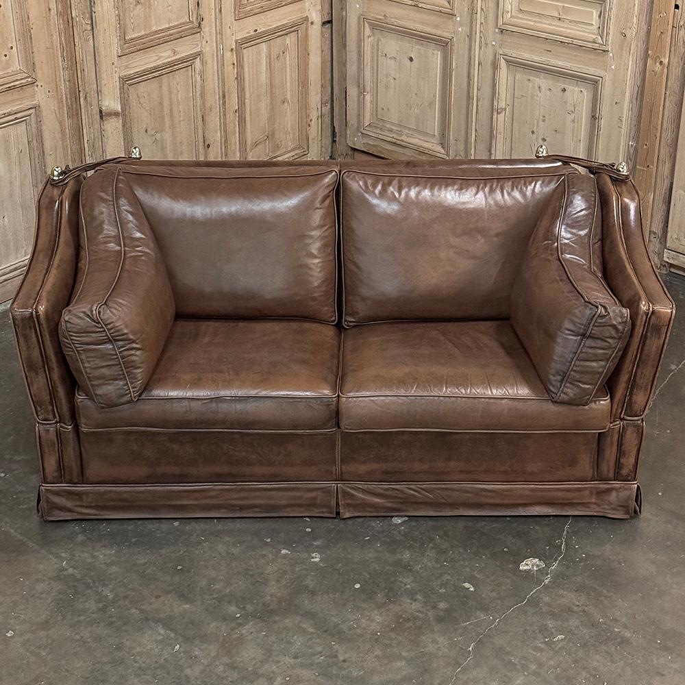 Belgian Leather Sofa with Drop-Down Sides For Sale