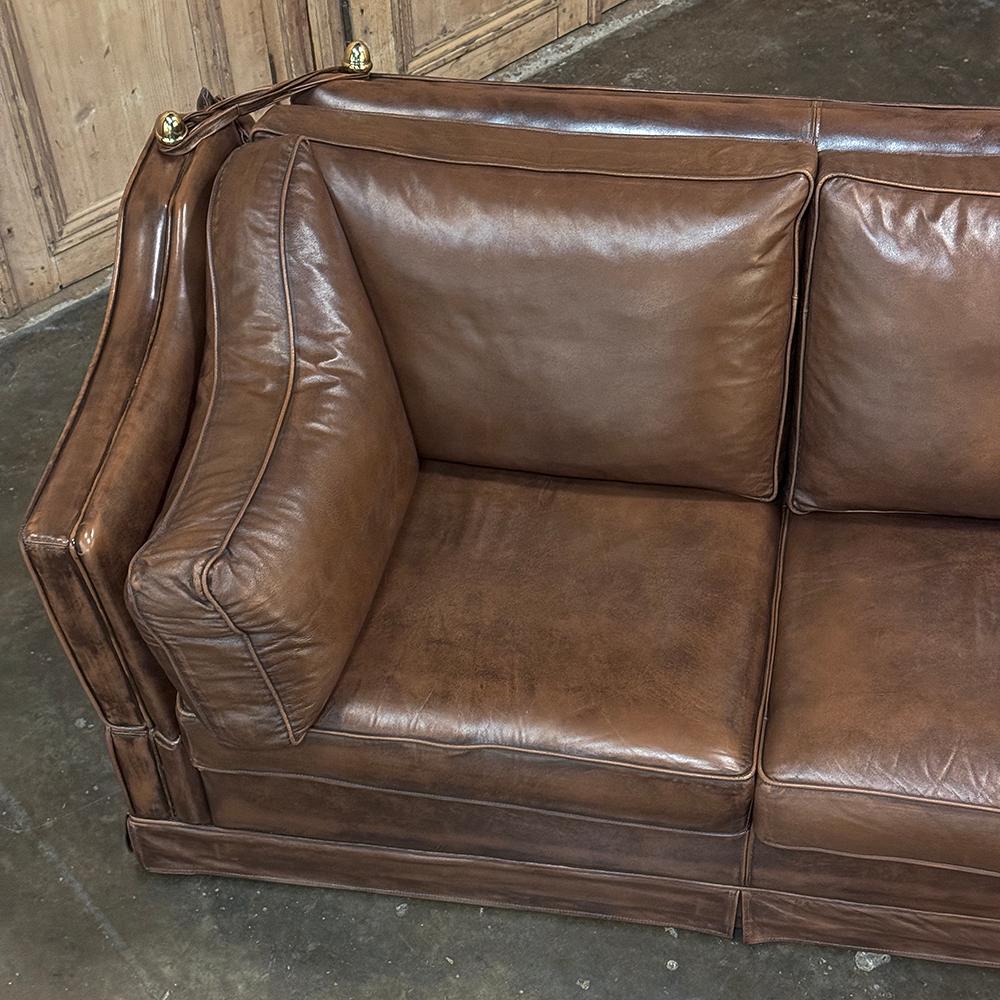 Hand-Crafted Leather Sofa with Drop-Down Sides For Sale
