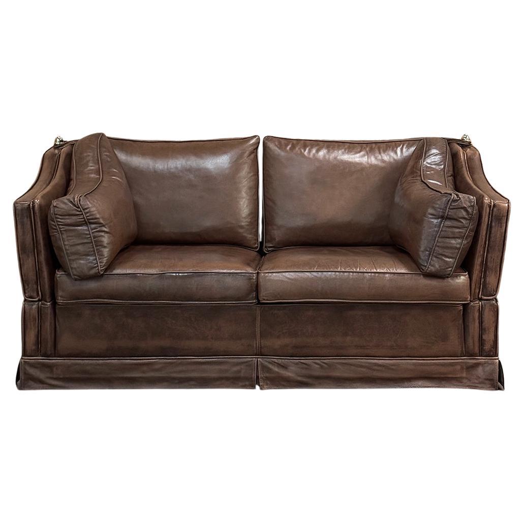 Leather Sofa with Drop-Down Sides For Sale
