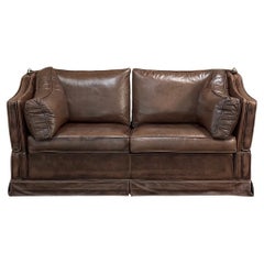 Retro Leather Sofa with Drop-Down Sides