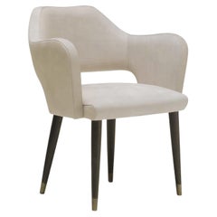 Leather, Solid Wood, Ines Dining Chair with Arms