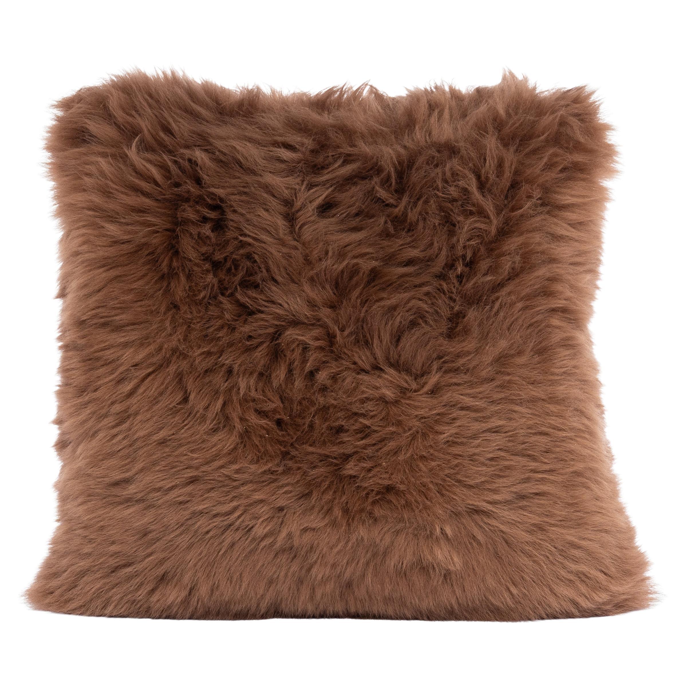 Shearling Sheepskin Tan Cushion by Muchi Decor, Made in Italy