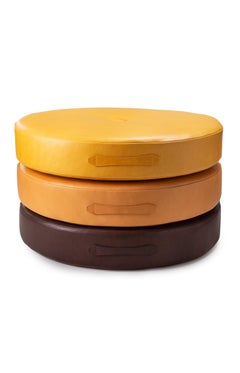 Set di 3 cuscini da terra in pelle rotondi impilabili oversize di Moses Nadel